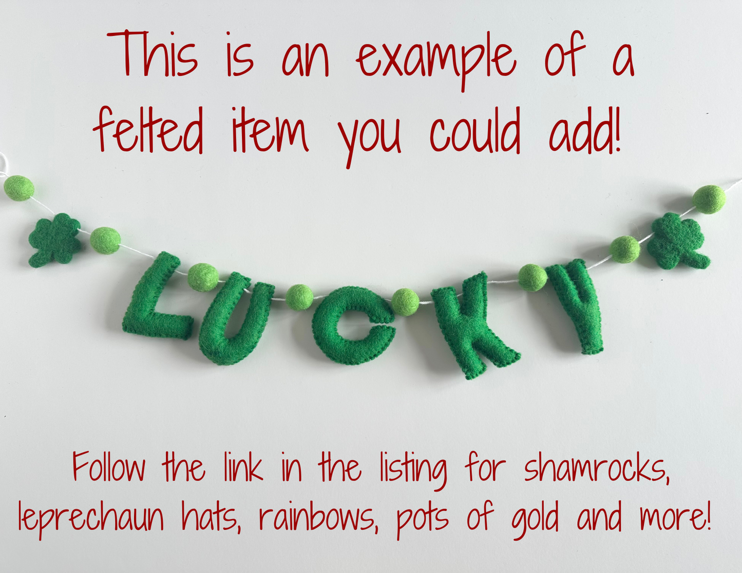 LUCKY felt banner - emerald letters