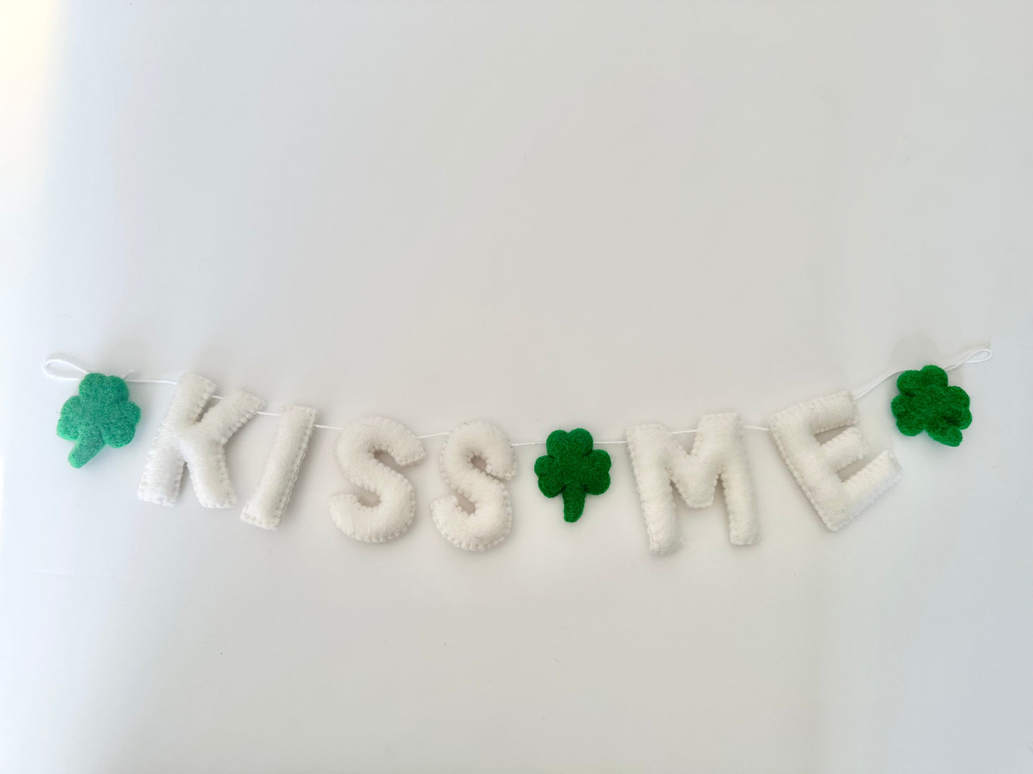 KISS ME felt banner - white letters (Valentines or St Patty's!)