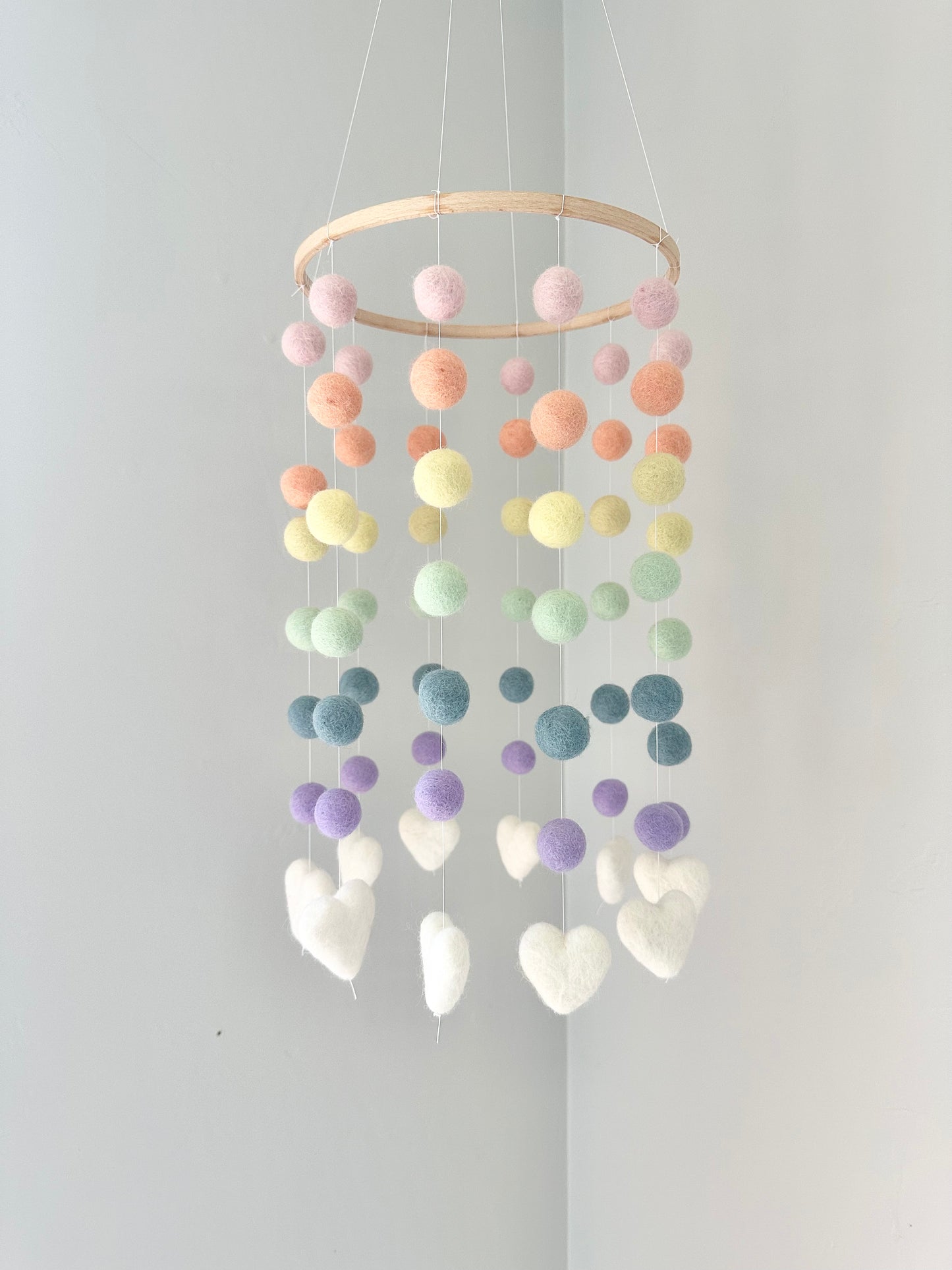 Rainbow w/ White Hearts Ceiling Mobile