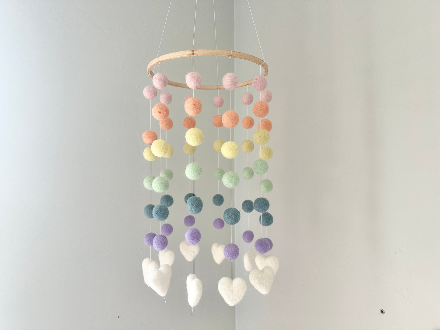 Rainbow w/ White Hearts Ceiling Mobile
