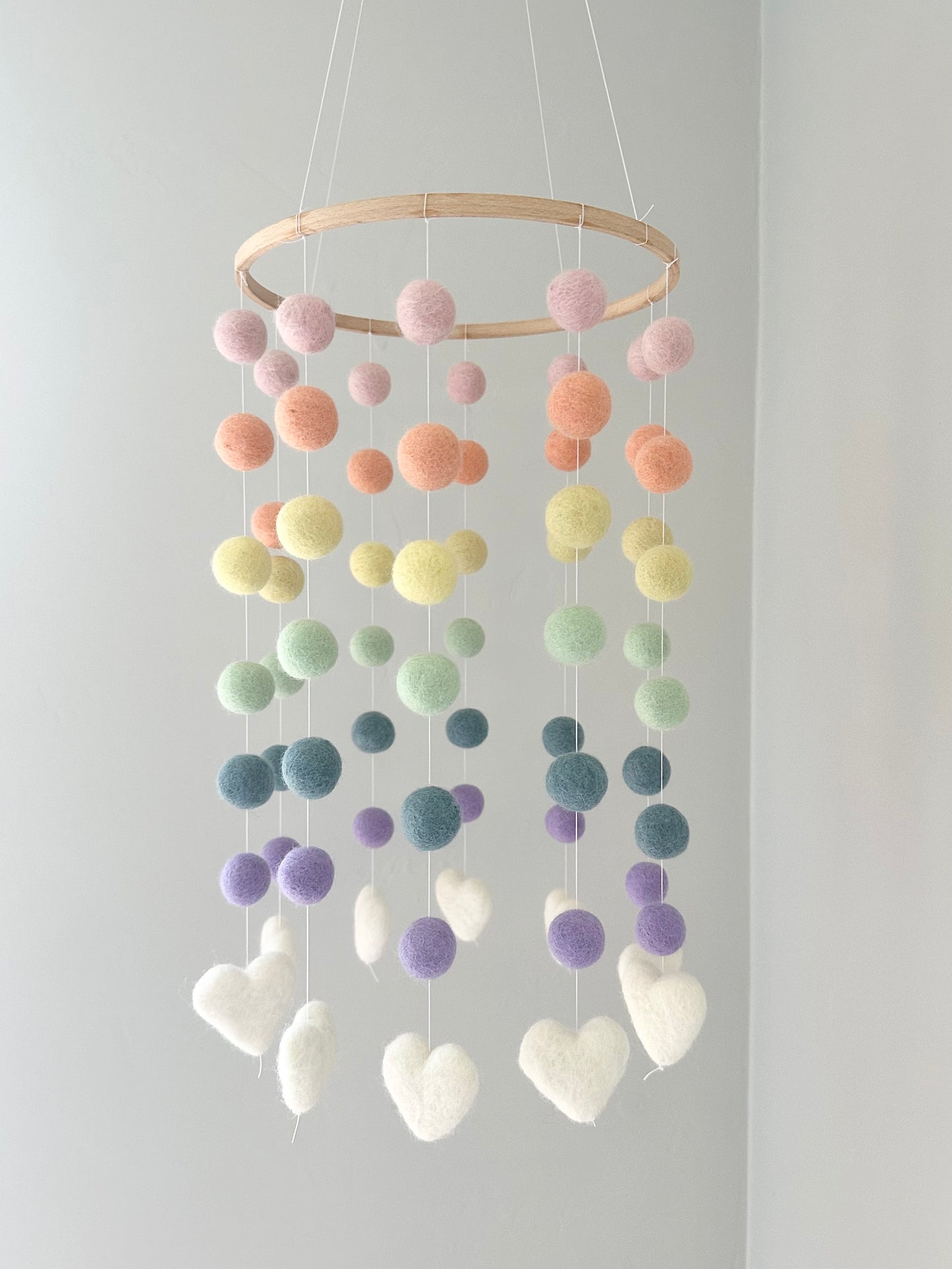 Rainbow w/ White Hearts Ceiling Mobile