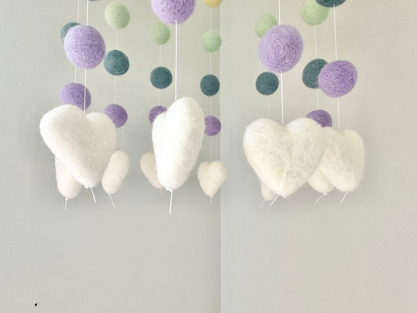Rainbow w/ White Hearts Ceiling Mobile