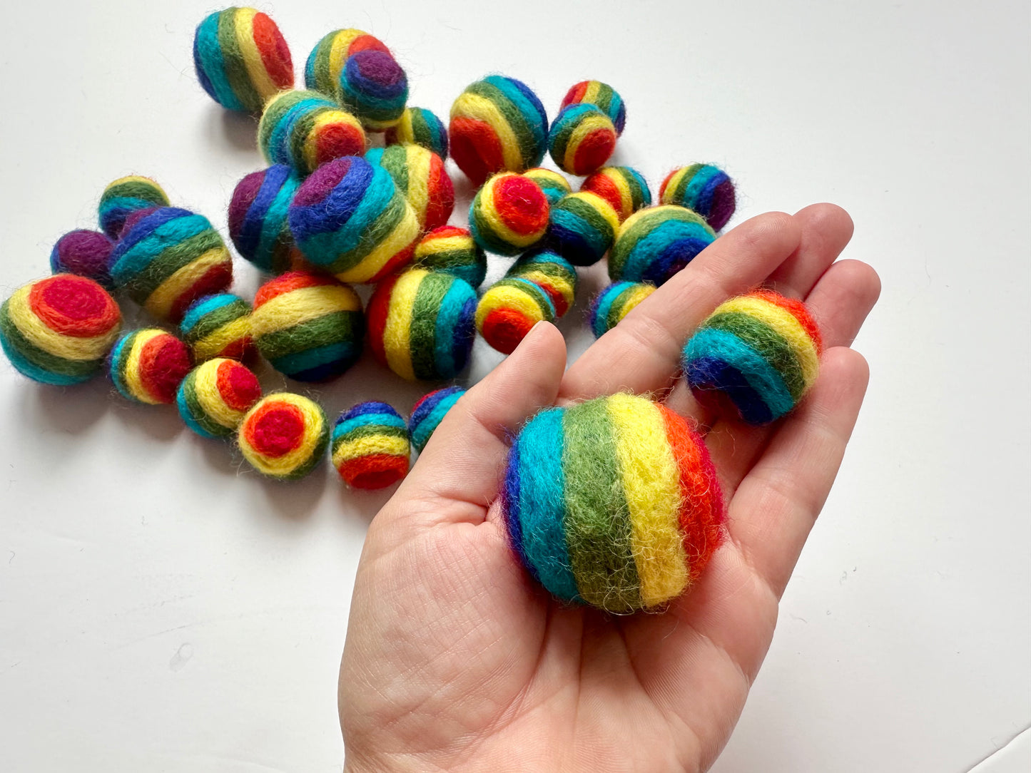 Rainbow Striped Felt Ball - 2 Sizes