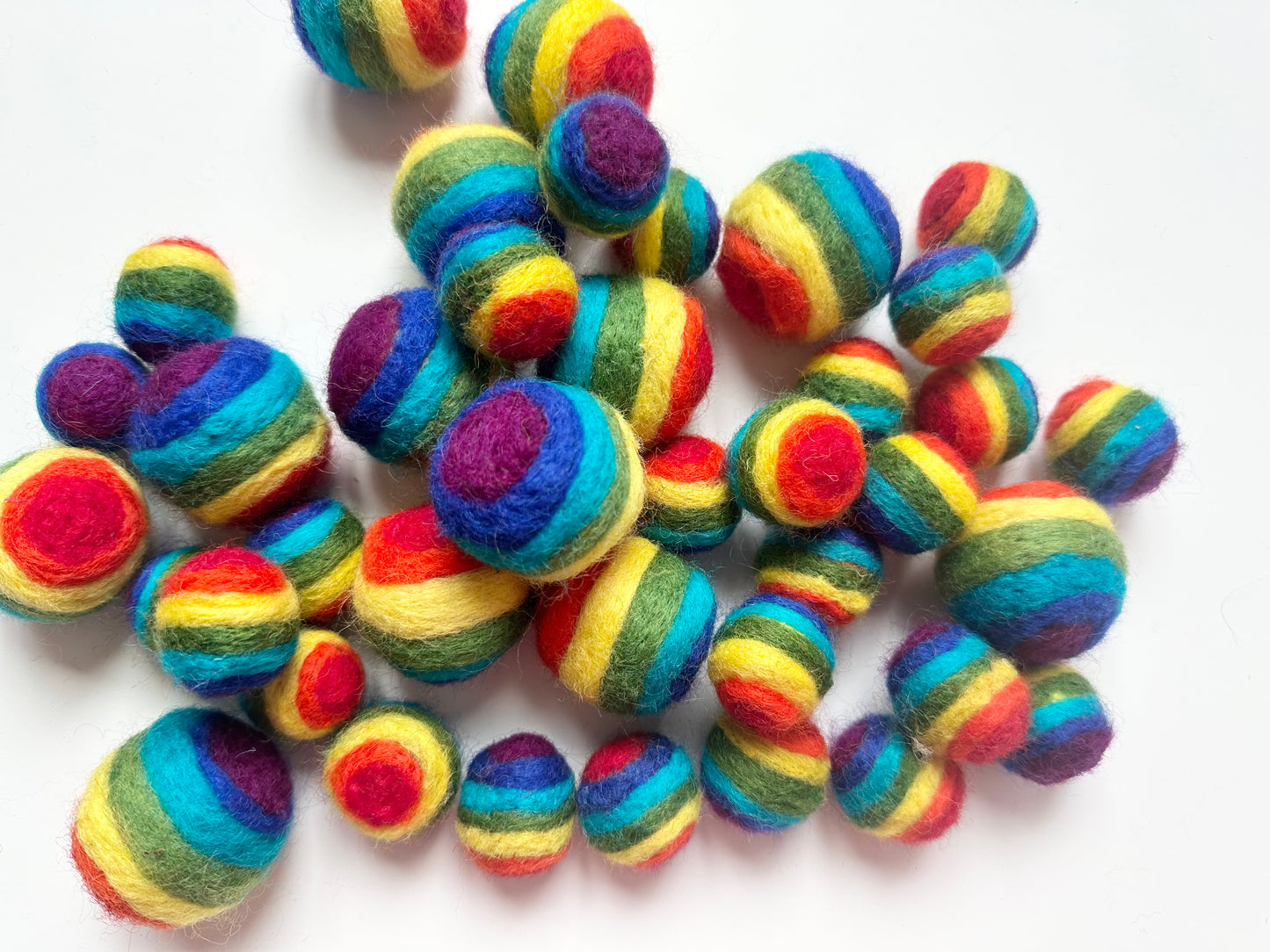 Rainbow Striped Felt Ball Ornaments in 2 Sizes