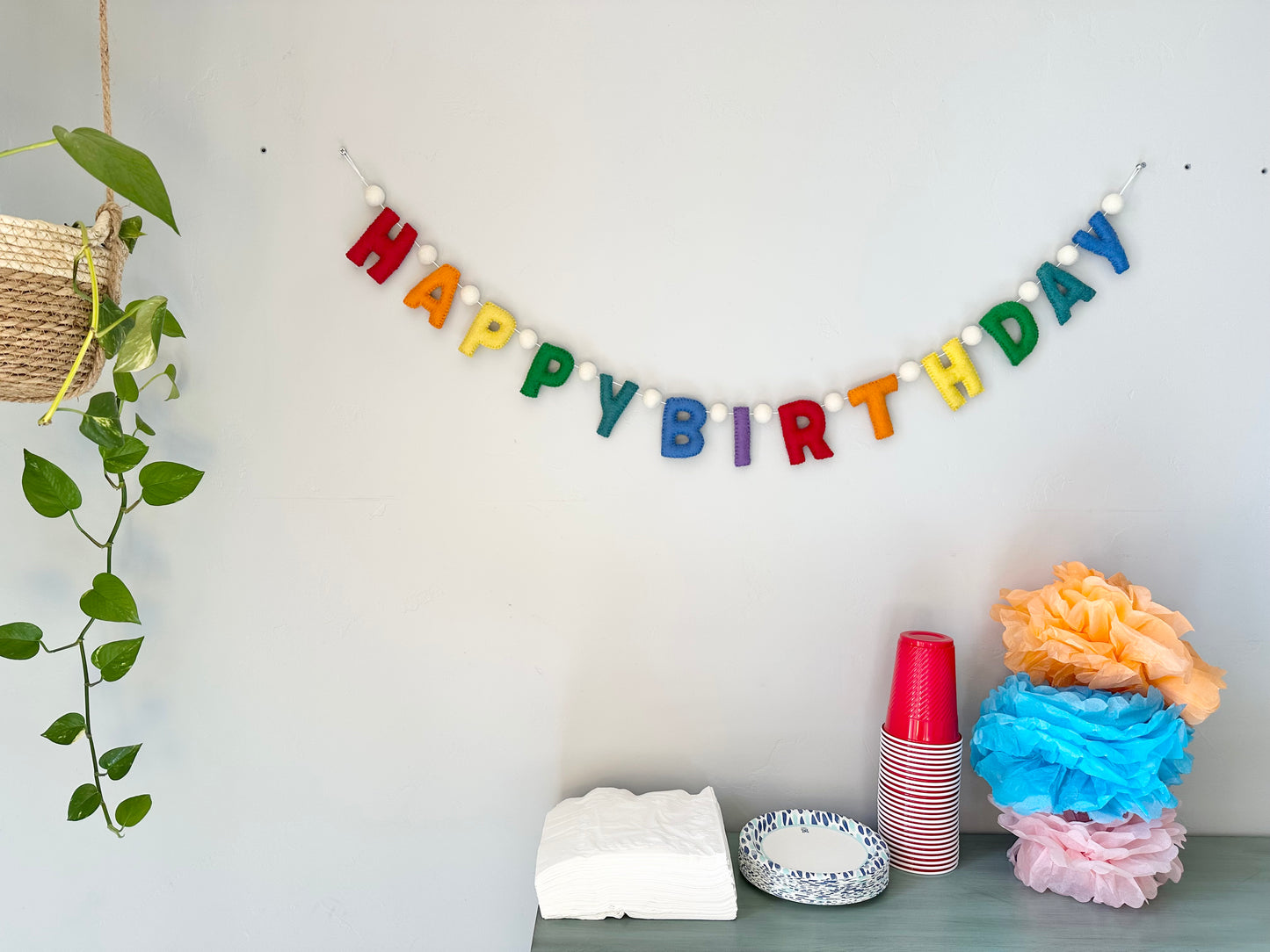 HAPPY BIRTHDAY felt banner - rainbow letters