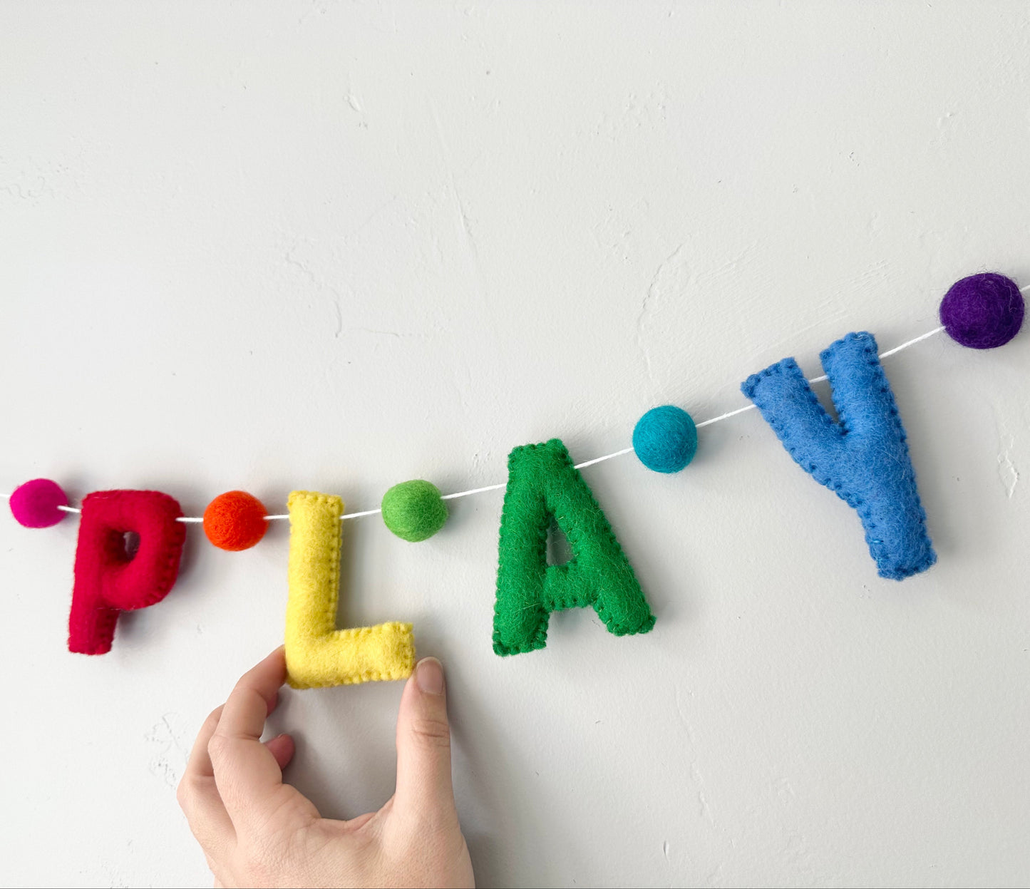 PLAY felt banner - rainbow letters