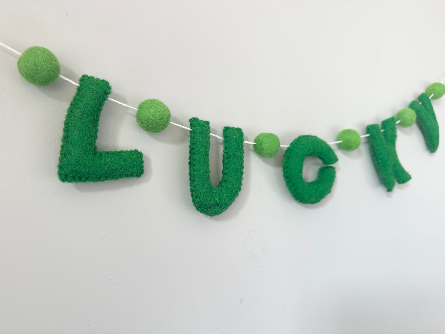 LUCKY felt banner - emerald letters