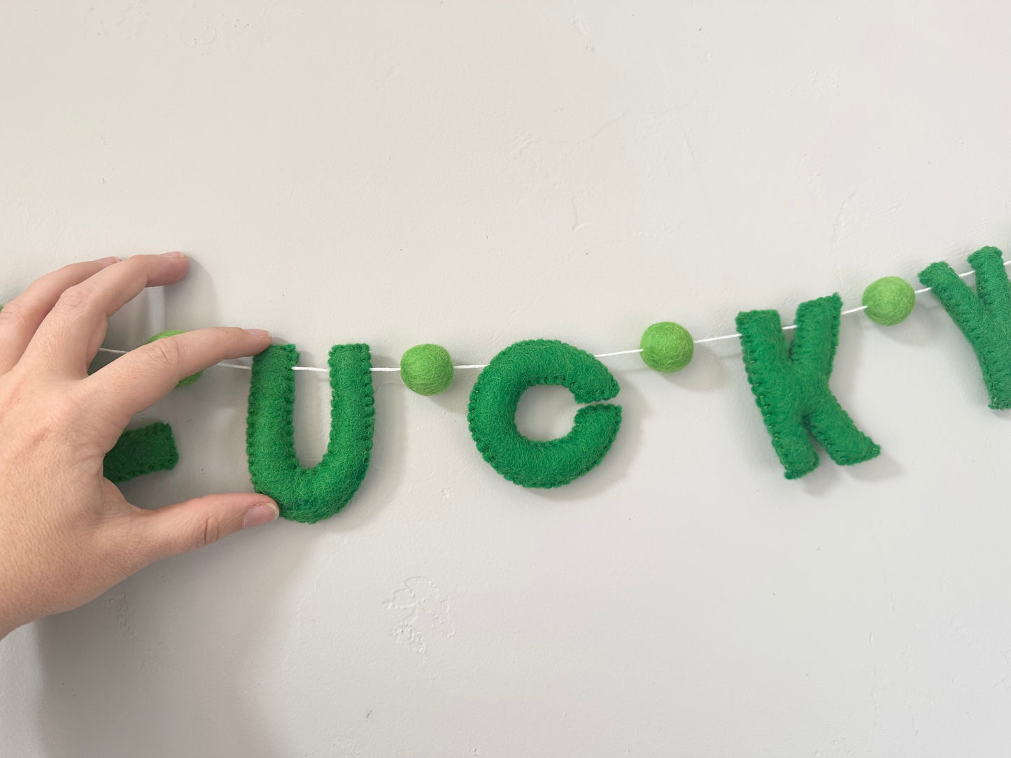 LUCKY felt banner - emerald letters