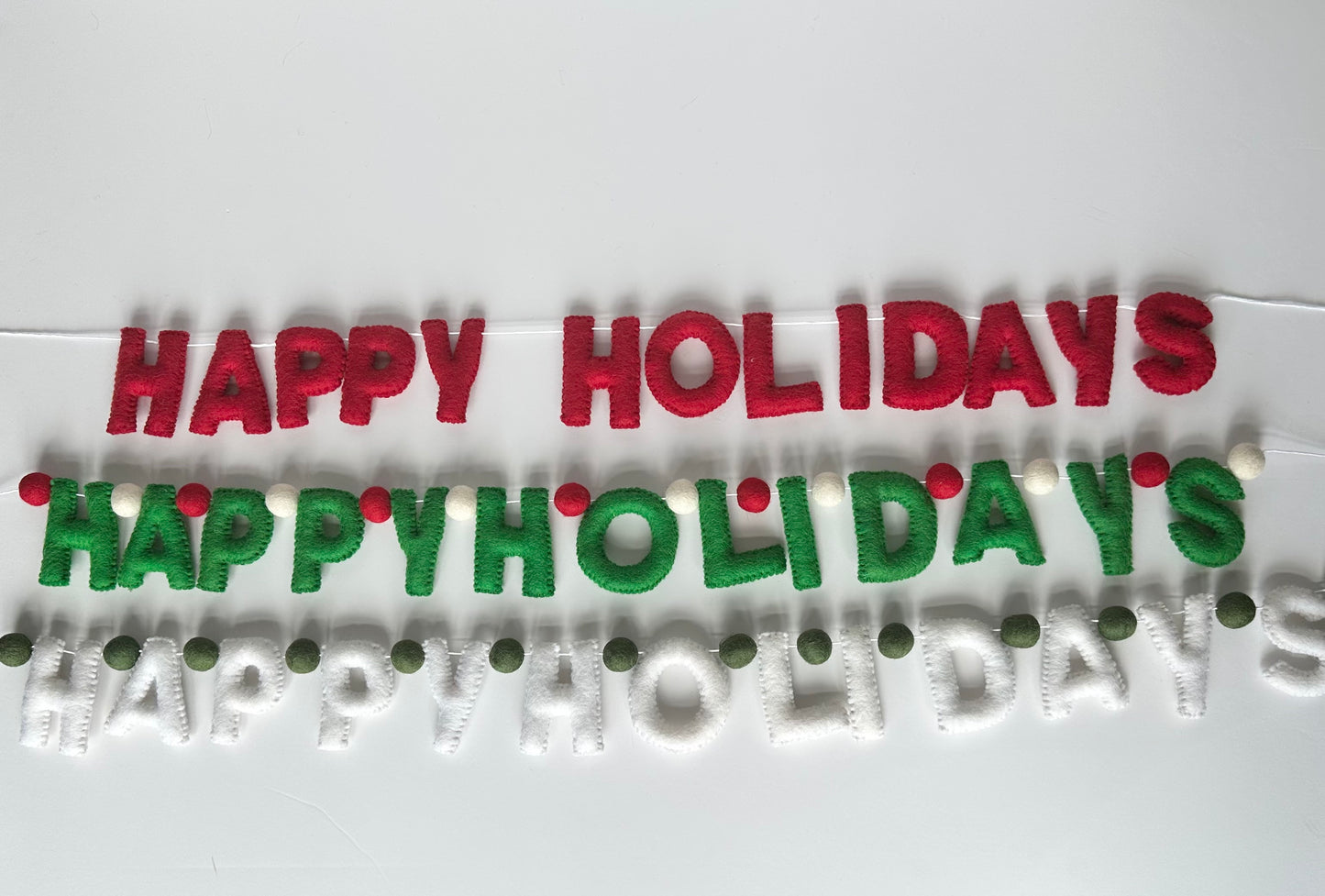 HAPPY HOLIDAYS felt banner - red, emerald or white letters