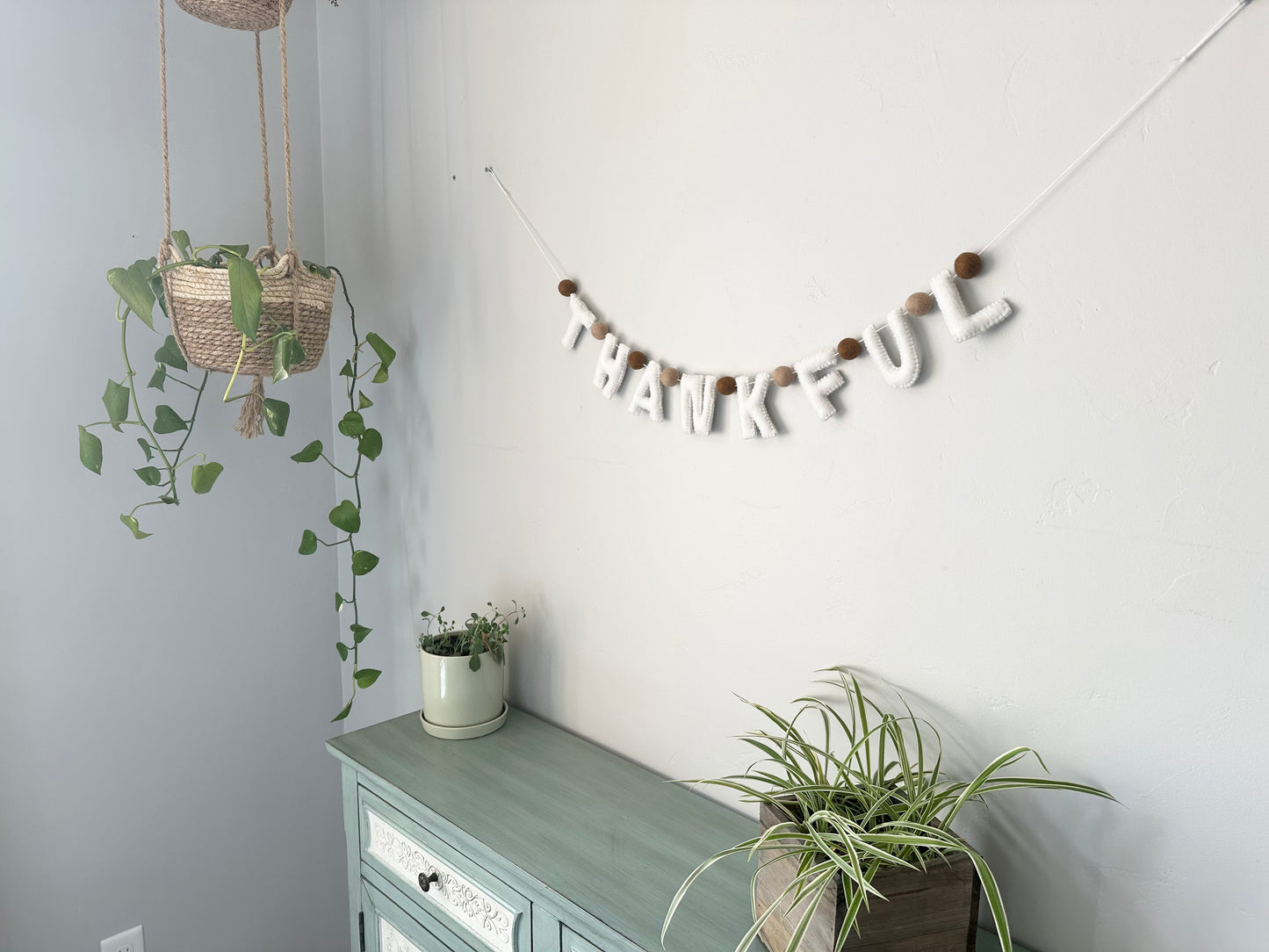 THANKFUL felt banner - white letters