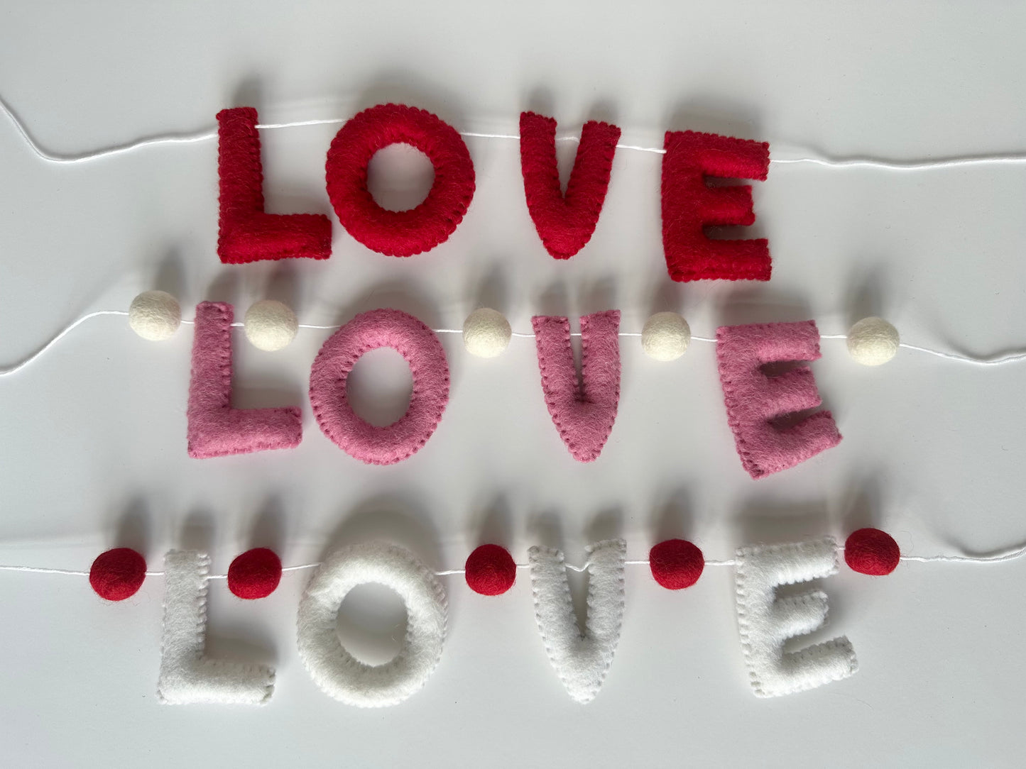 LOVE felt banner - red, pink or white letters