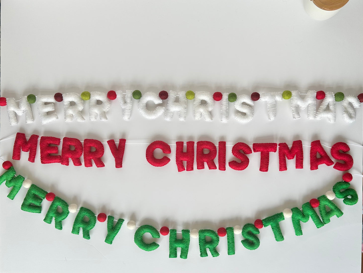 MERRY CHRISTMAS felt banner - red, emerald or white letters