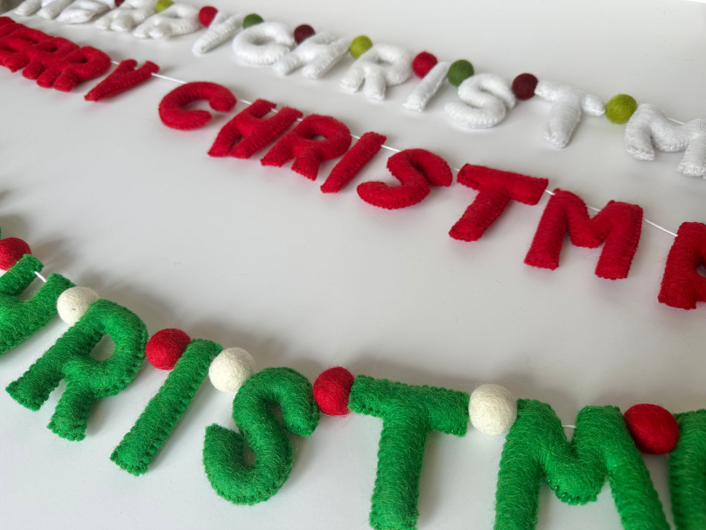 MERRY CHRISTMAS felt banner - red, emerald or white letters