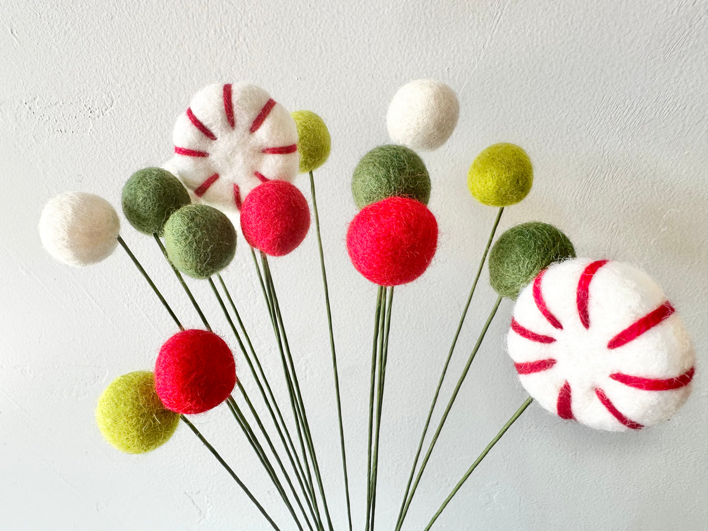Holiday Peppermint & Felt Ball Flower Bouquet