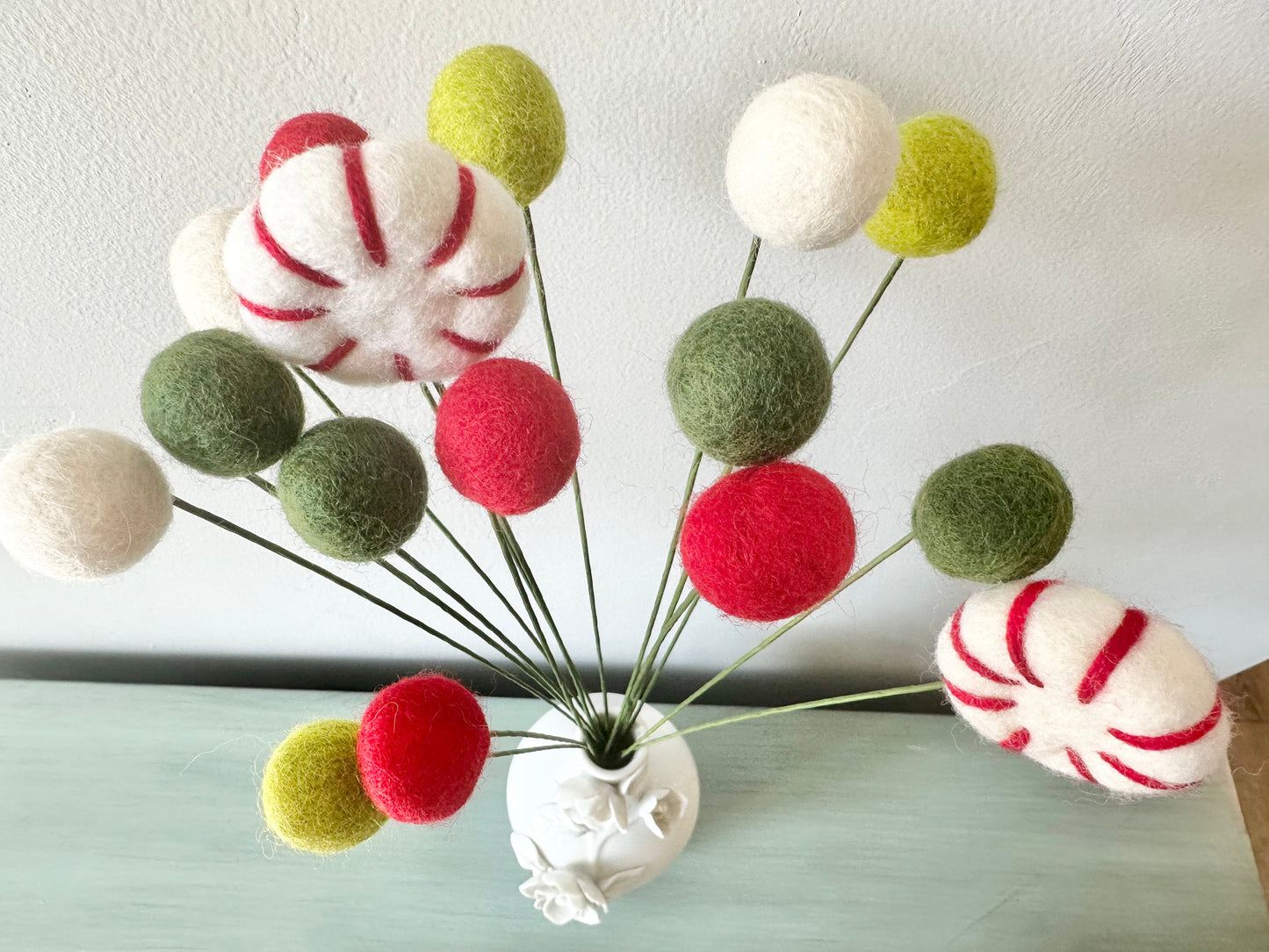 Holiday Peppermint & Felt Ball Flower Bouquet