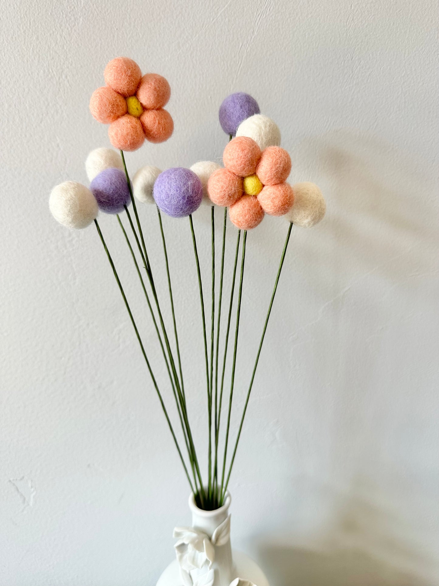 Soft Peach Daisy Wool Bouquet