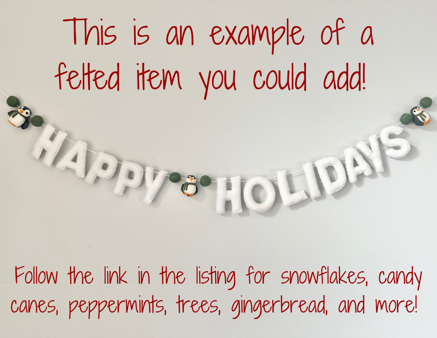 HAPPY HOLIDAYS felt banner - red, emerald or white letters