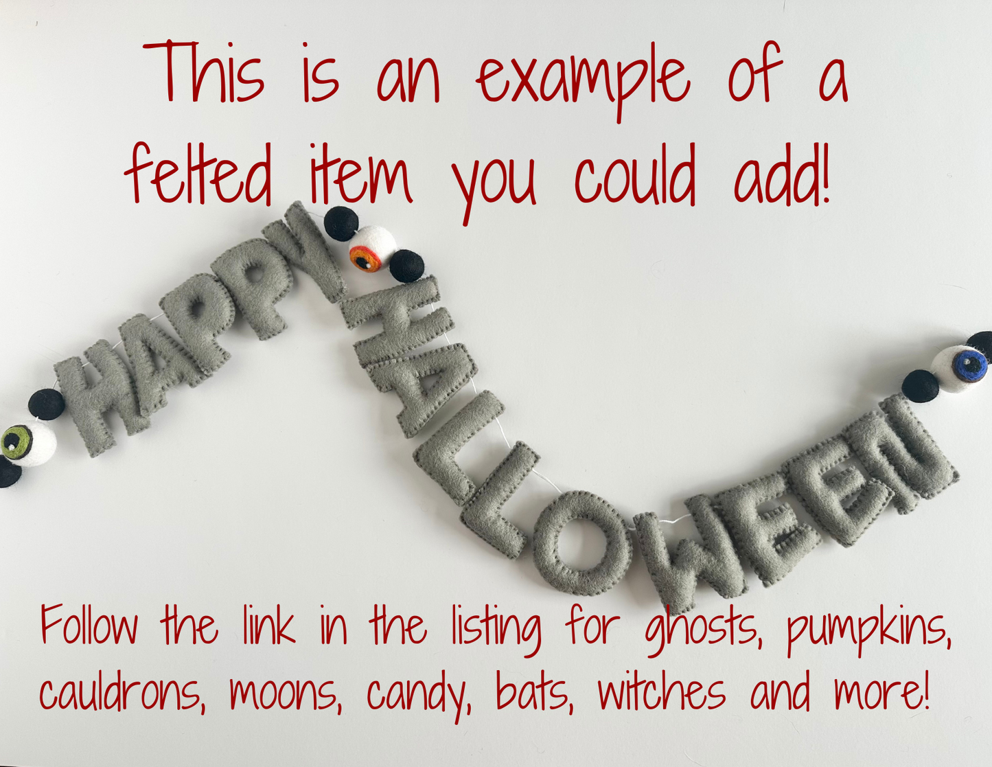 HAPPY HALLOWEEN felt banner - black, gray or orange letters