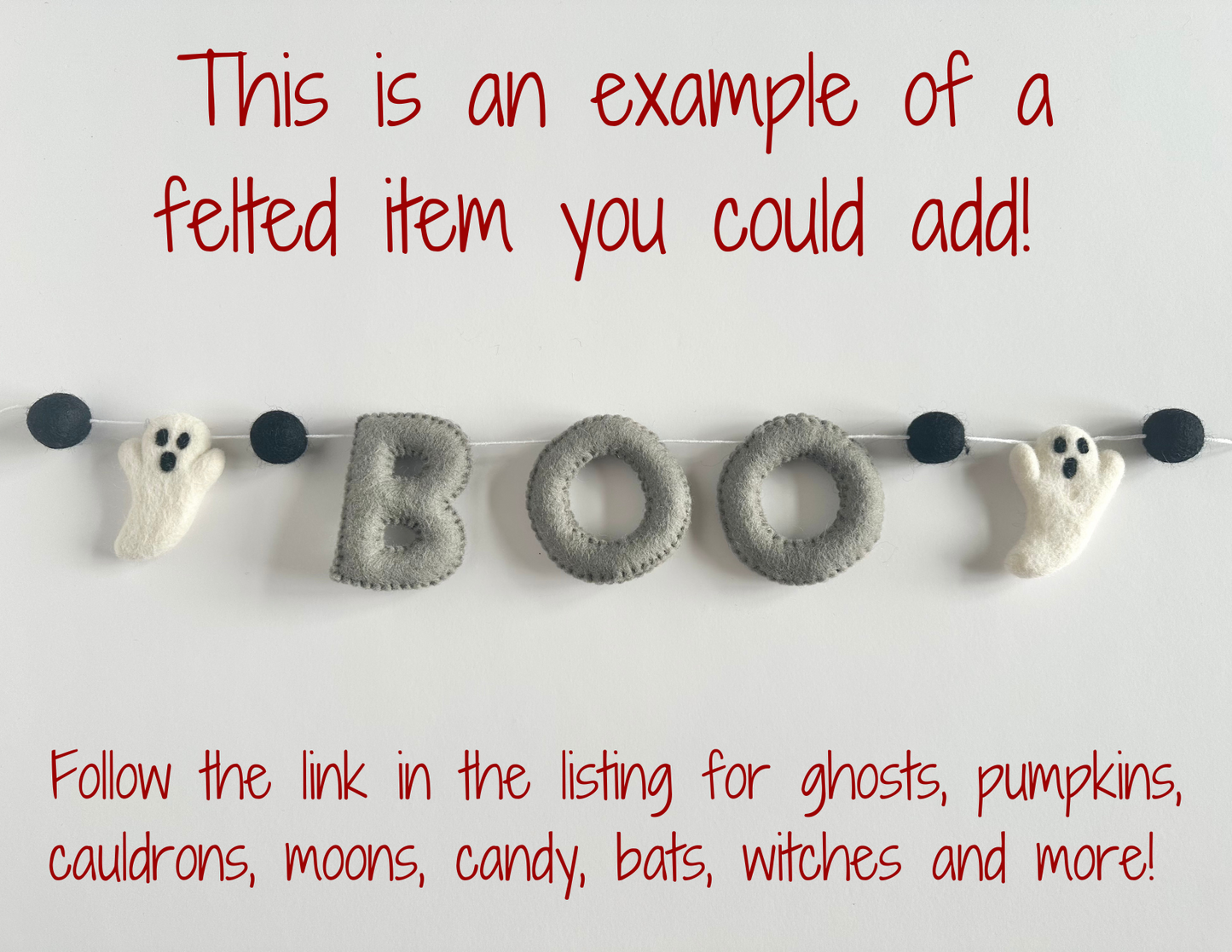 BOO felt banner - black, gray or orange letters