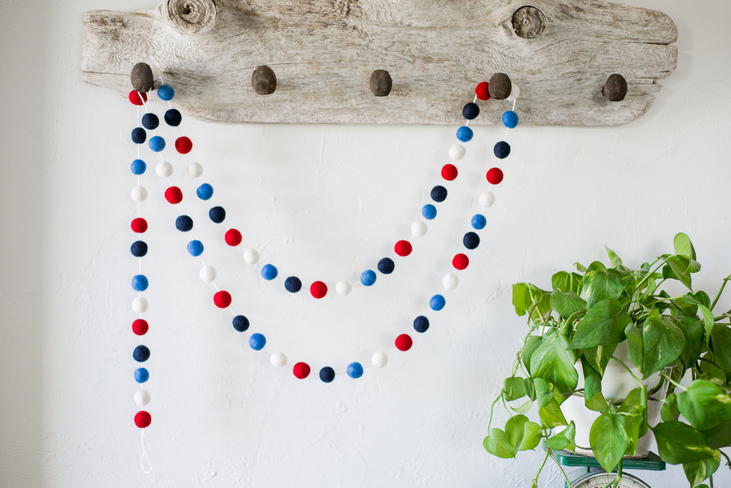 Red White and 2 Blues Felt Ball Garland