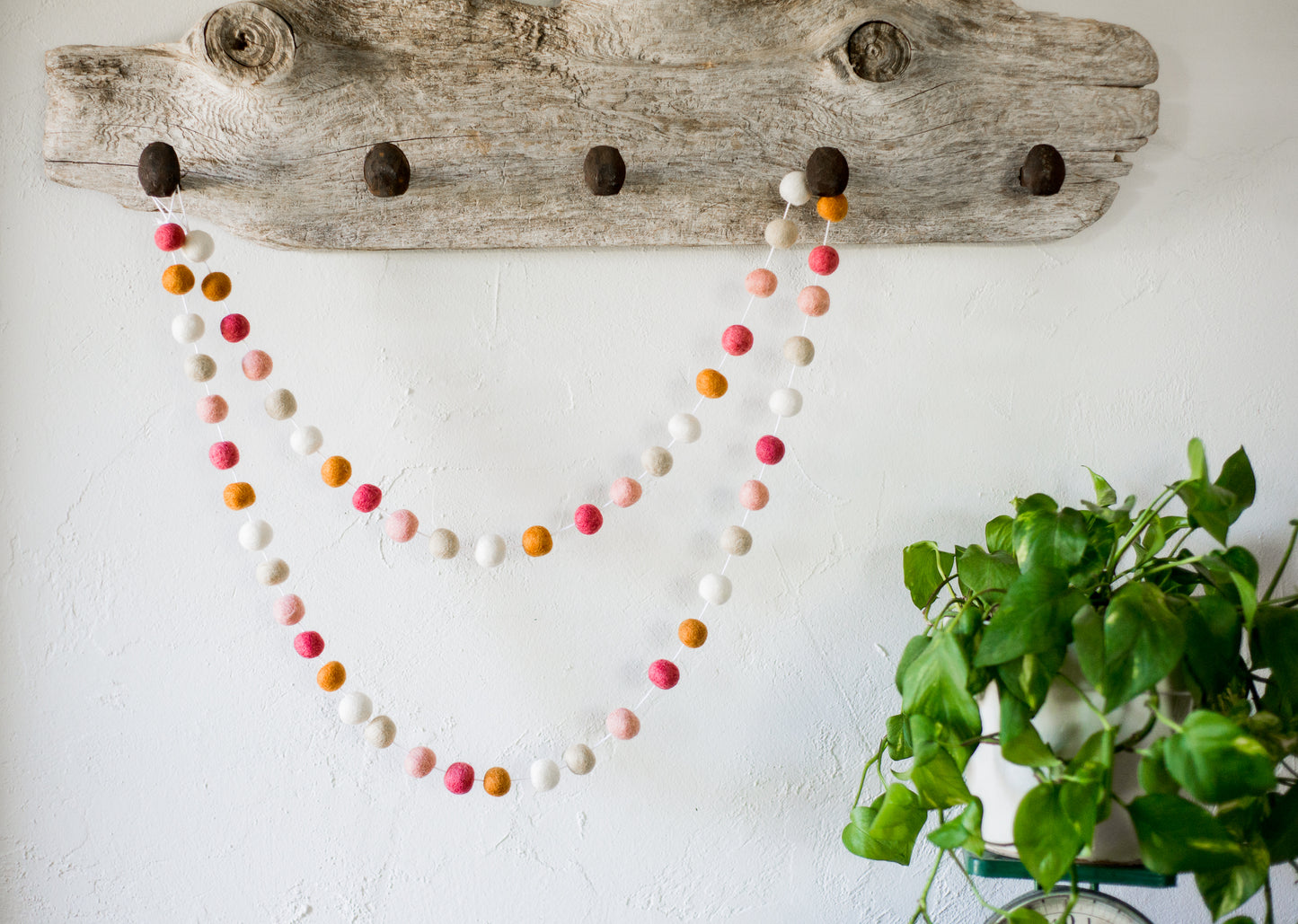 Sienna & Dark Coral Felt Ball Garland