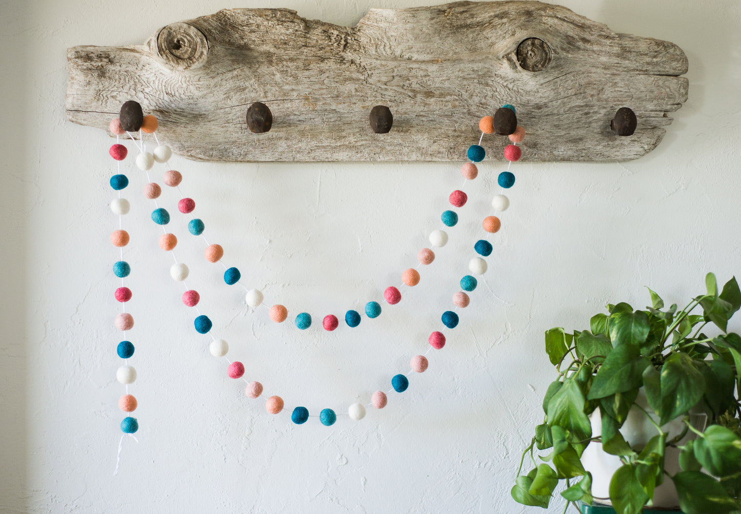 Dark Coral & Blues Felt Ball Garland