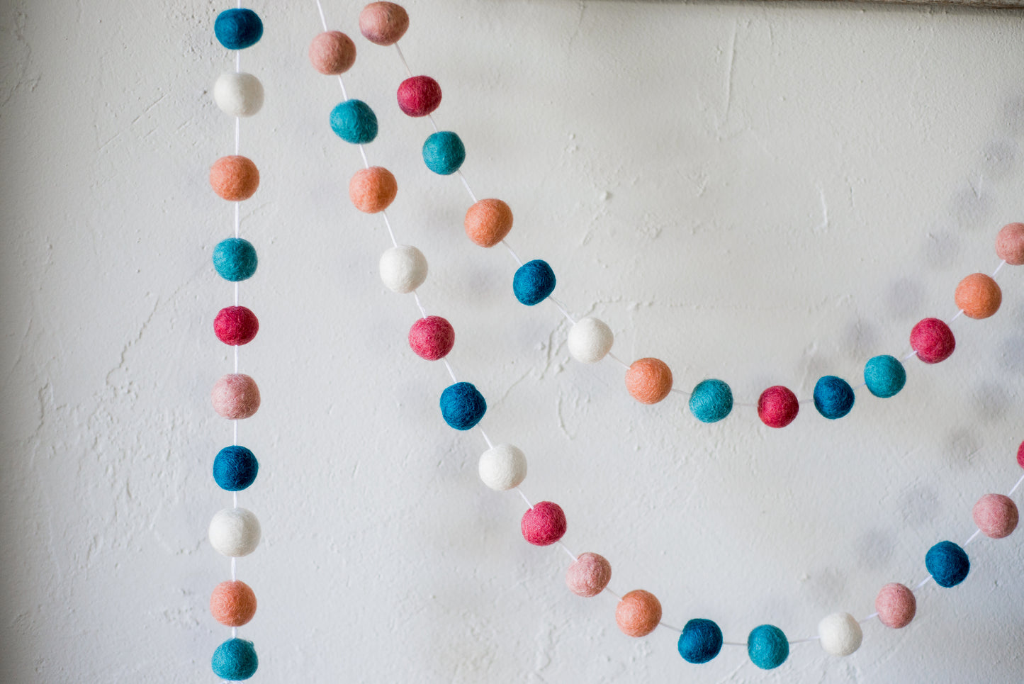 Dark Coral & Blues Felt Ball Garland