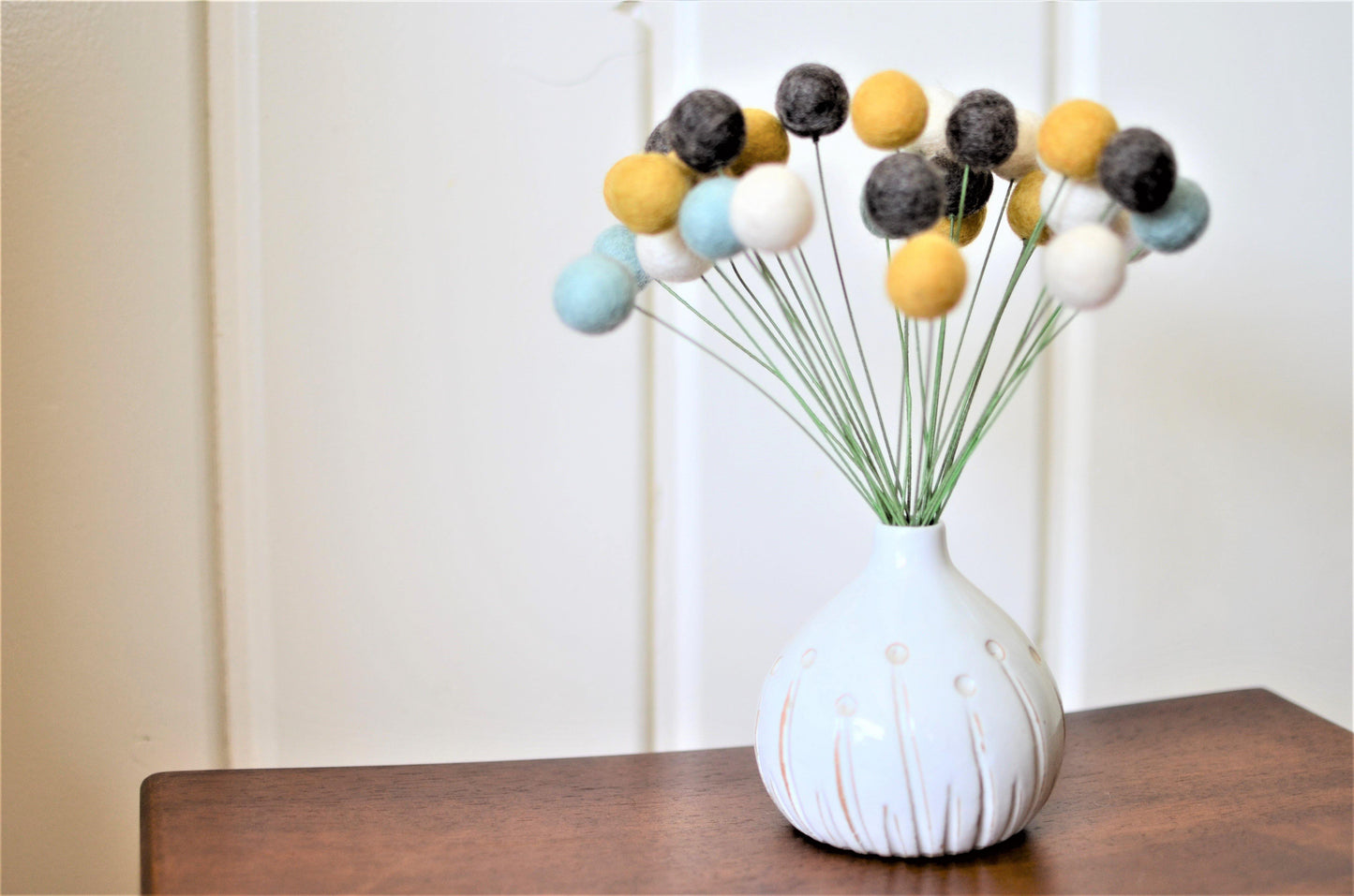 Baby Blue & Gold Felt Ball Bouquet - Redheadnblue