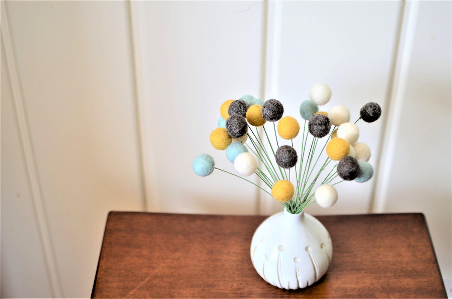 Baby Blue & Gold Felt Ball Bouquet - Redheadnblue