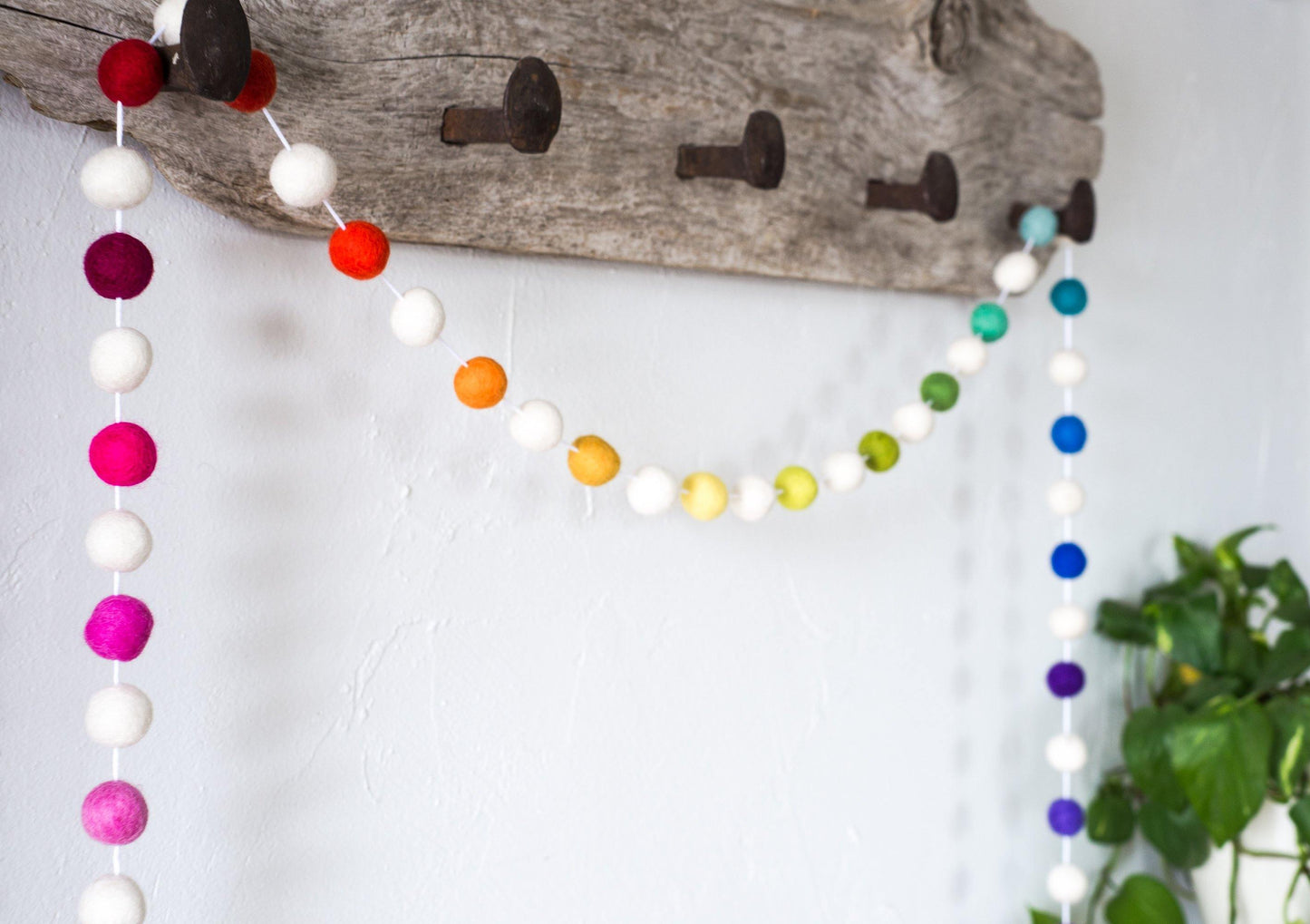 Mod Rainbow Ombre Felt Ball Garland - Redheadnblue