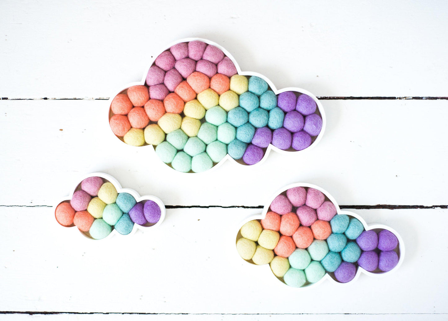 Pastel Rainbow Felt Ball Clouds - Redheadnblue