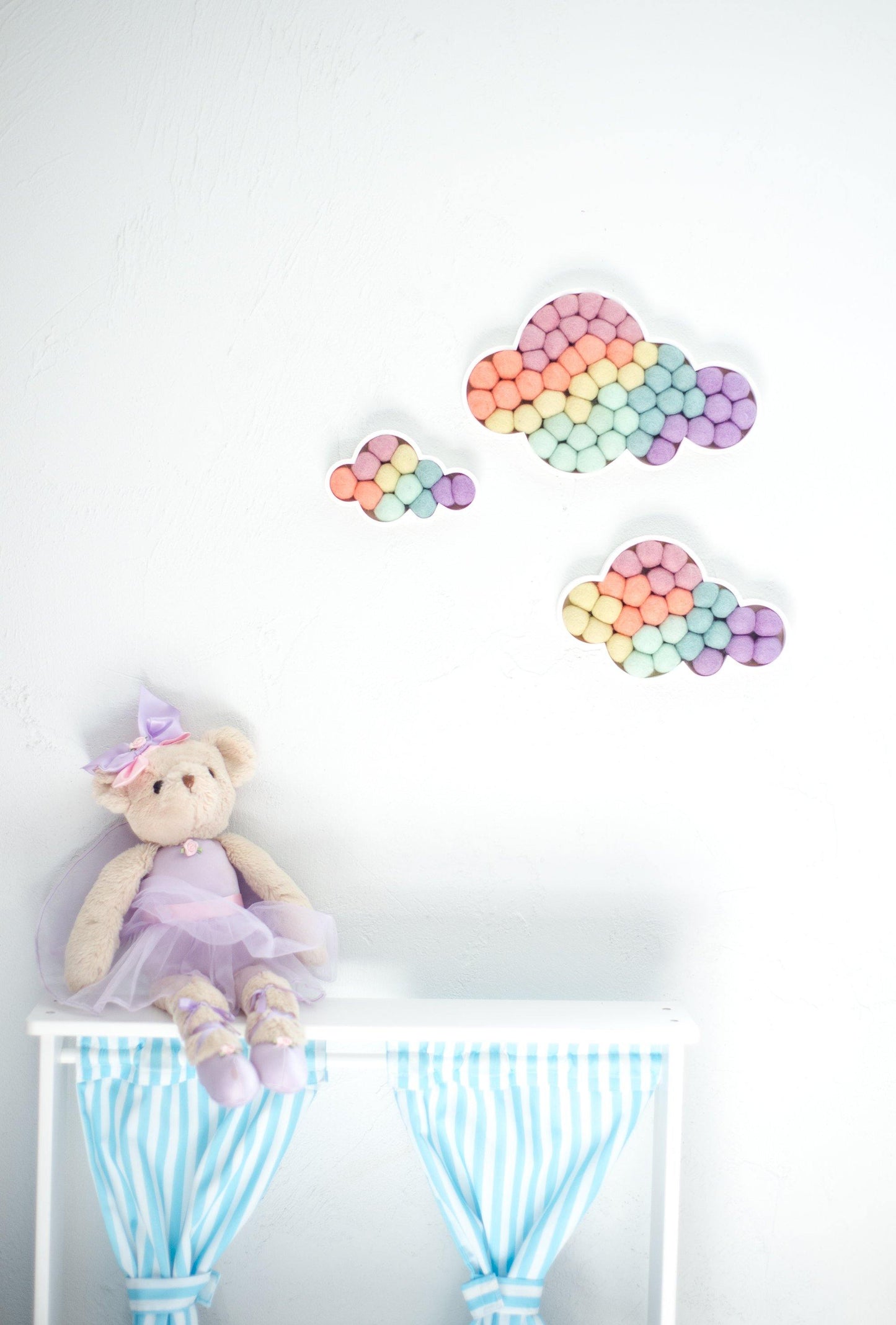 Pastel Rainbow Felt Ball Clouds - Redheadnblue