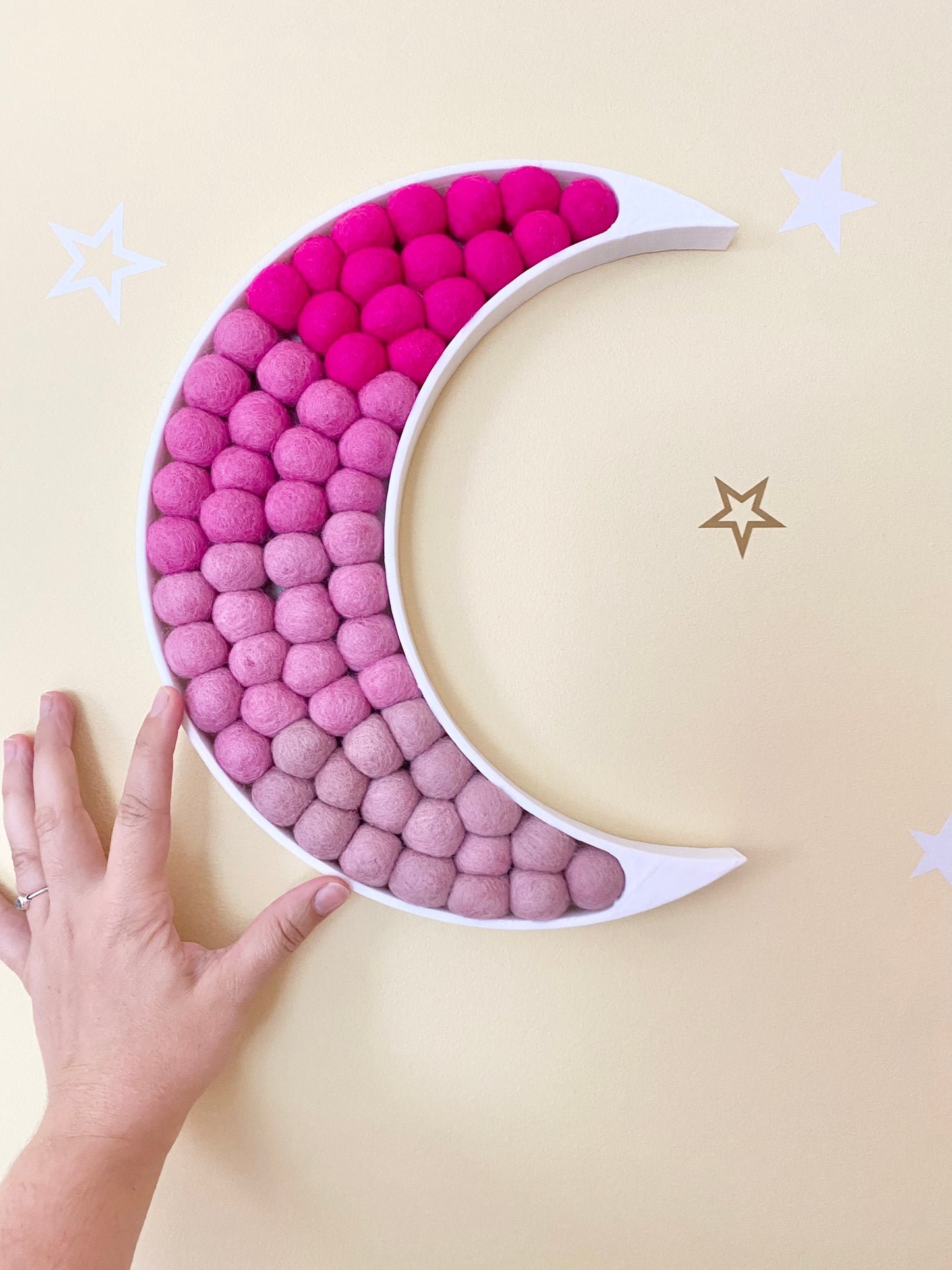 Pink Ombre Felt Ball Crescent Moon
