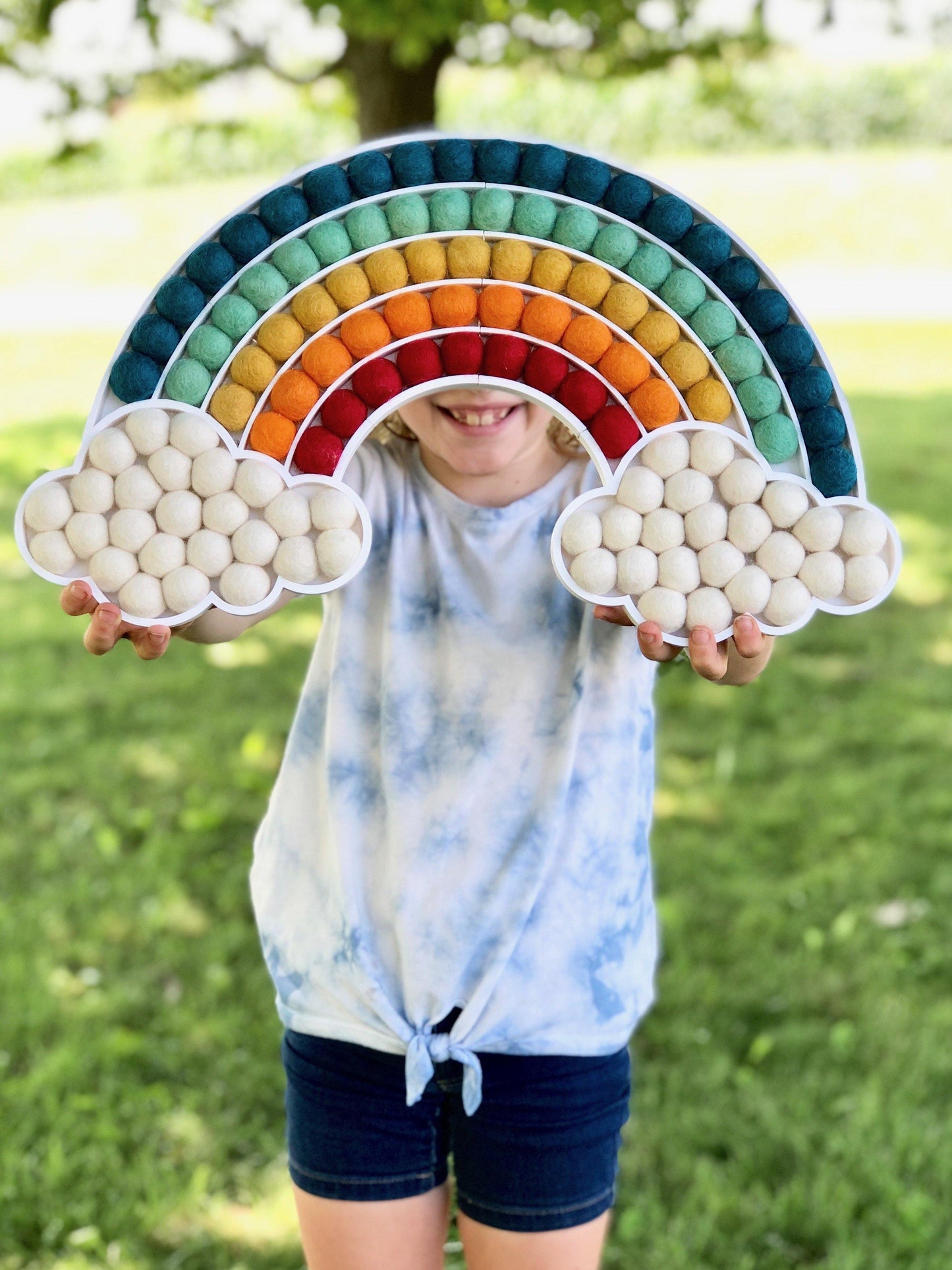 Reverse Felt Ball Cloud Rainbow - Redheadnblue