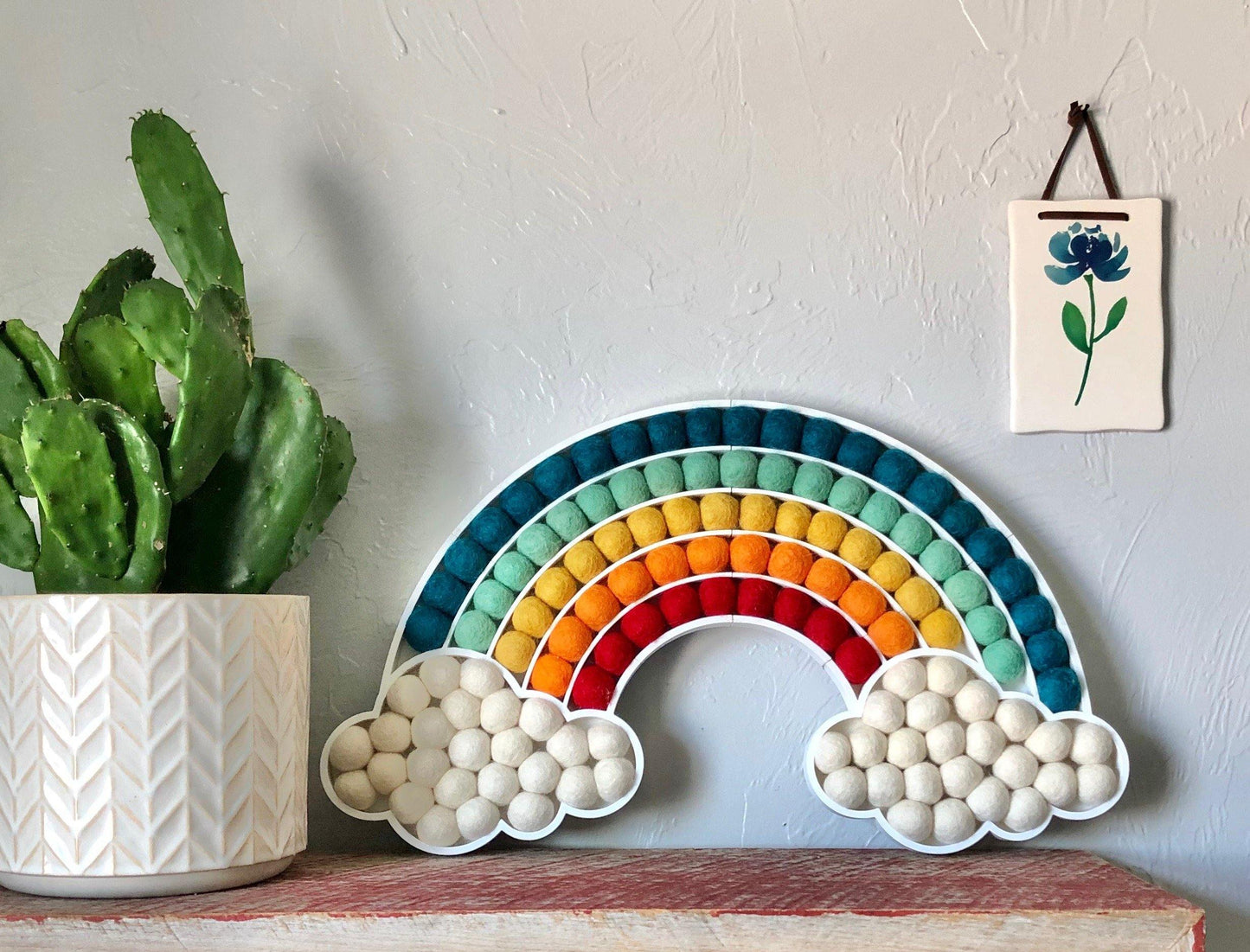 Reverse Felt Ball Cloud Rainbow - Redheadnblue