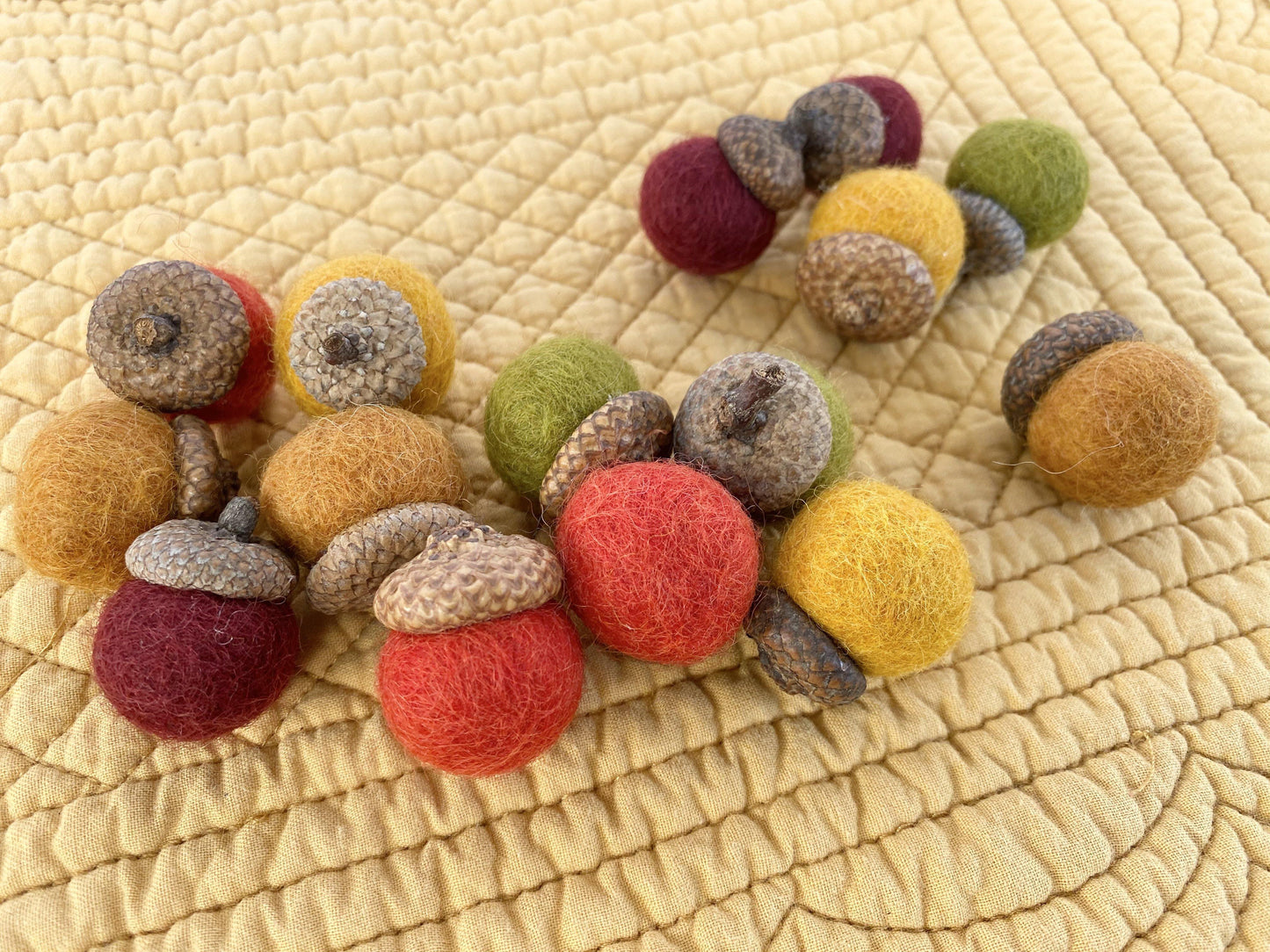 Deep Fall Colored Wool Acorns - Redheadnblue