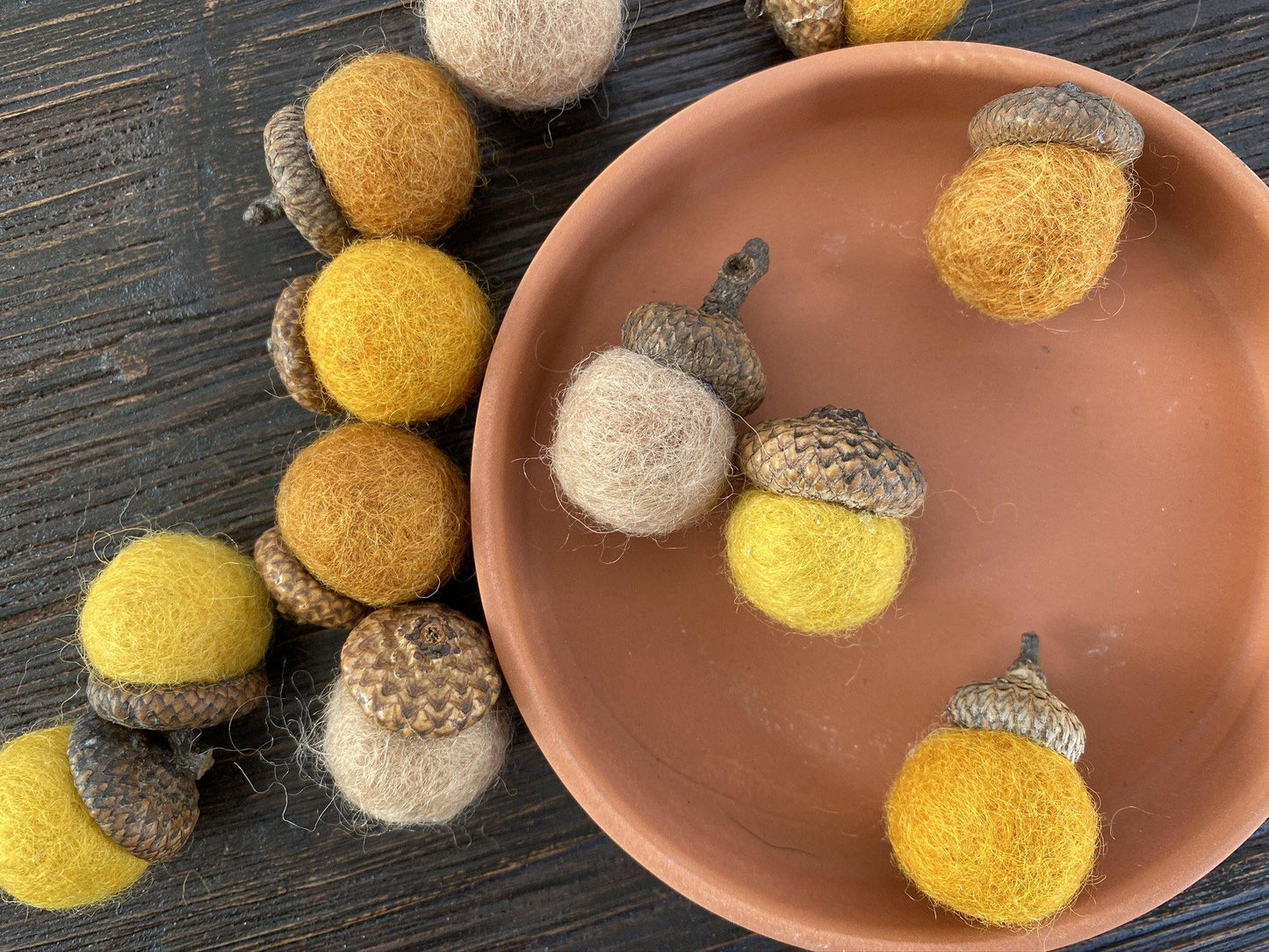 Shades of Gold Wool Acorns - Redheadnblue