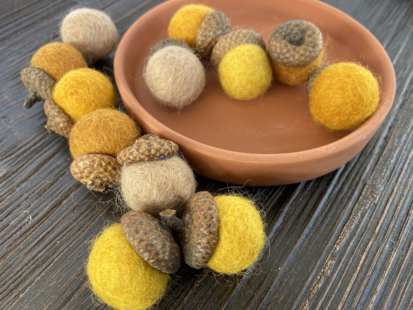 Shades of Gold Wool Acorns - Redheadnblue