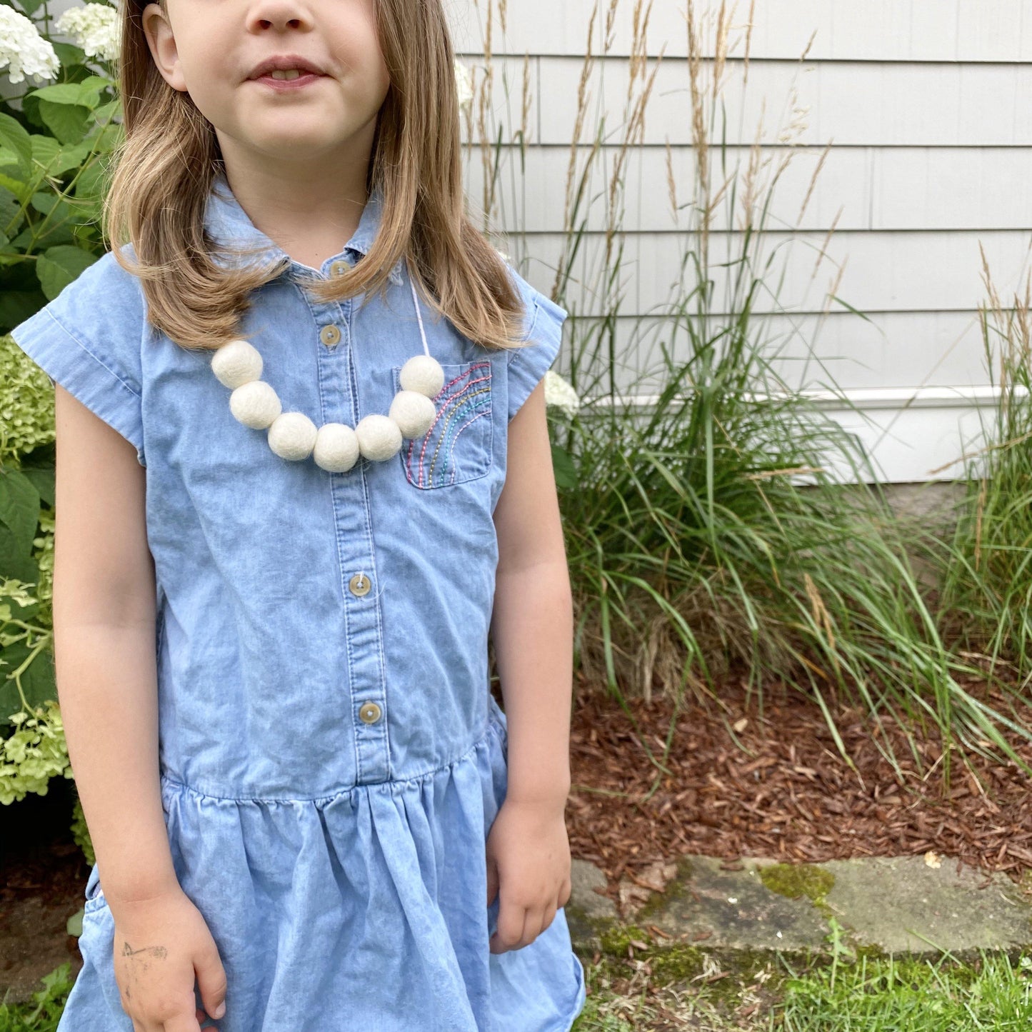 All White Felt Ball Necklace - Redheadnblue