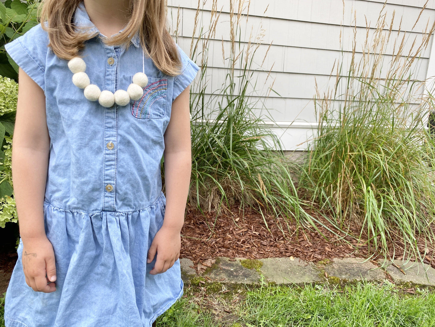 All White Felt Ball Necklace - Redheadnblue