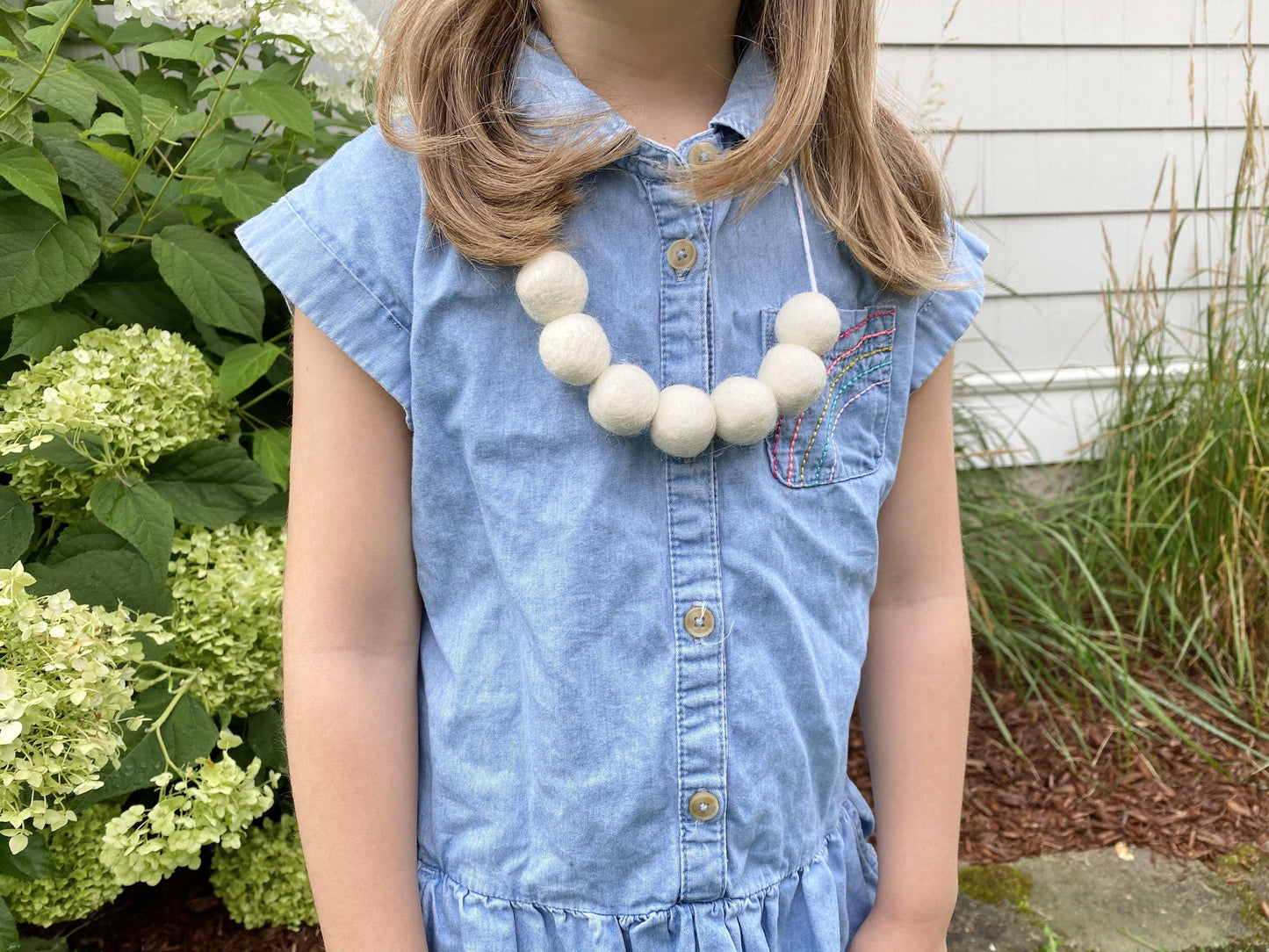 All White Felt Ball Necklace - Redheadnblue