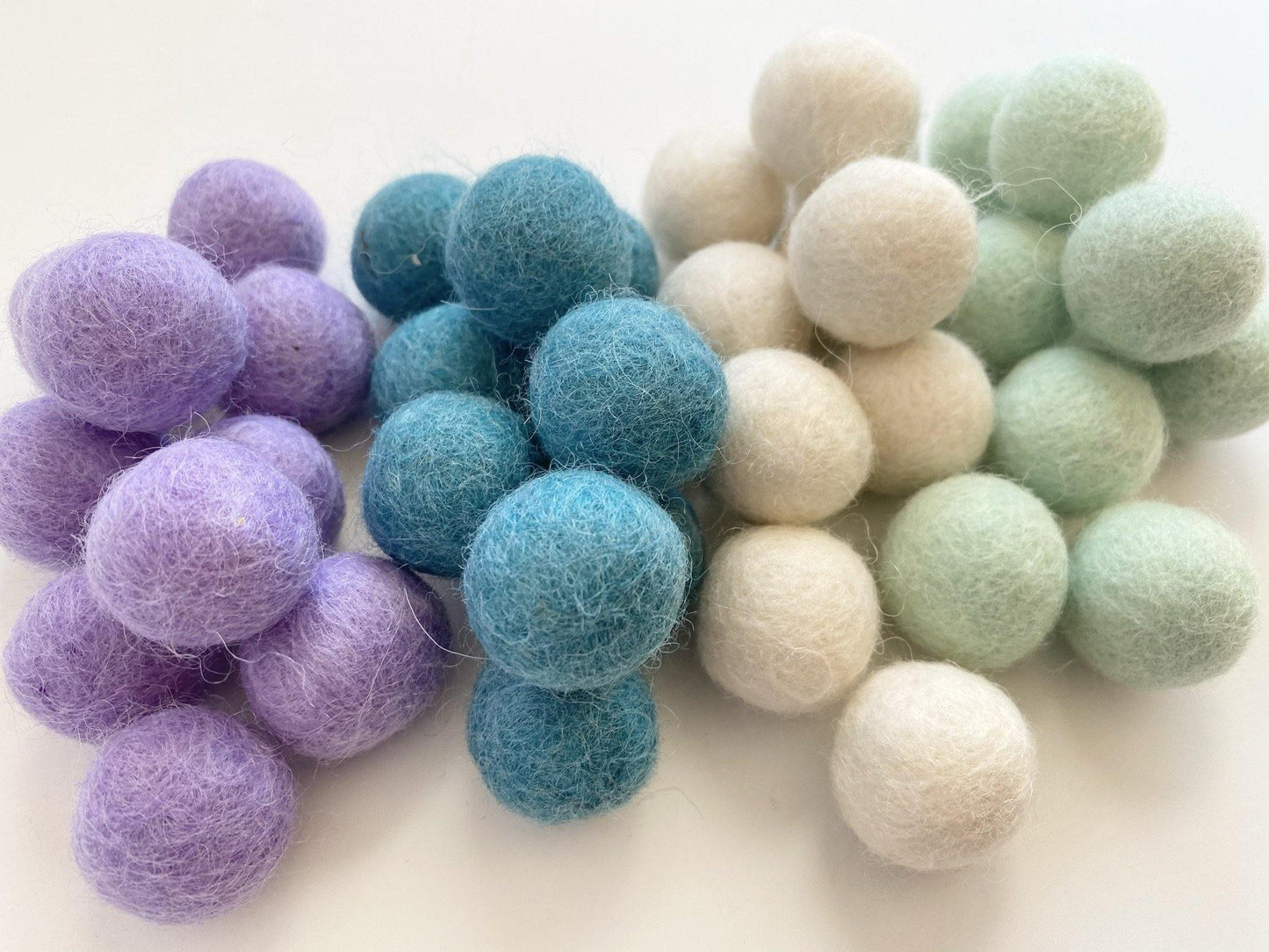 Soft Blues & Lavender - 2 cm Felt Pom Pom Balls - Wool Jamboree