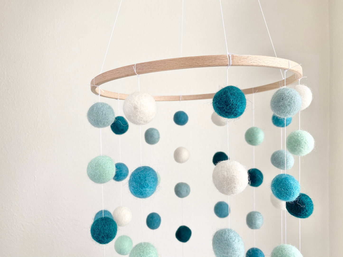 Shades of Blue Felt Ball Ceiling Mobile