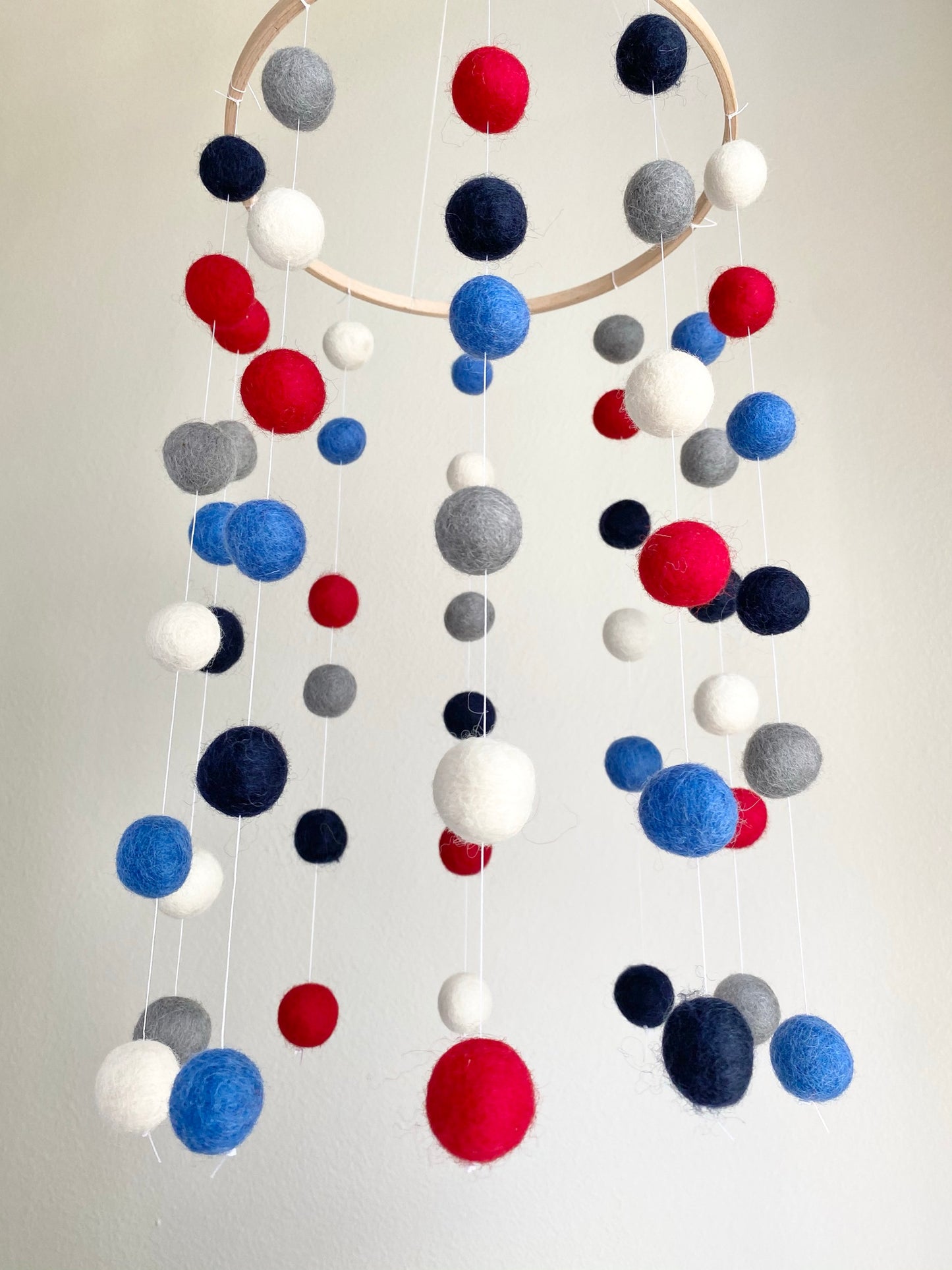 Nautical Red & Blue Felt Ball Ceiling Mobile