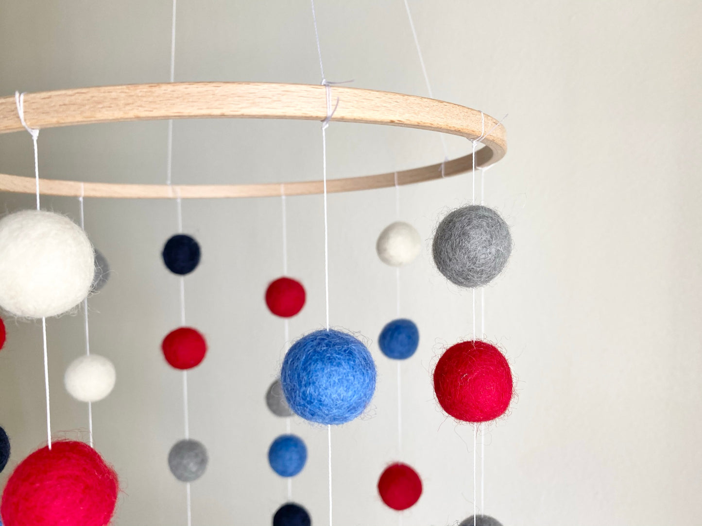 Nautical Red & Blue Felt Ball Ceiling Mobile