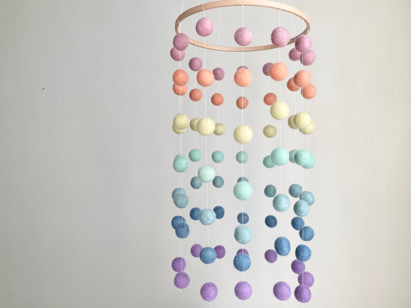 Pastel Rainbow Felt Ball Ceiling Mobile