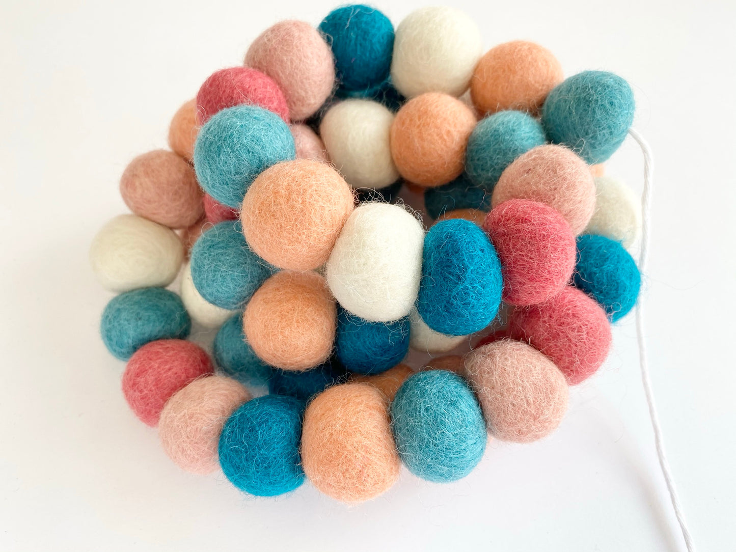 Dark Coral & Blues Felt Ball Garland