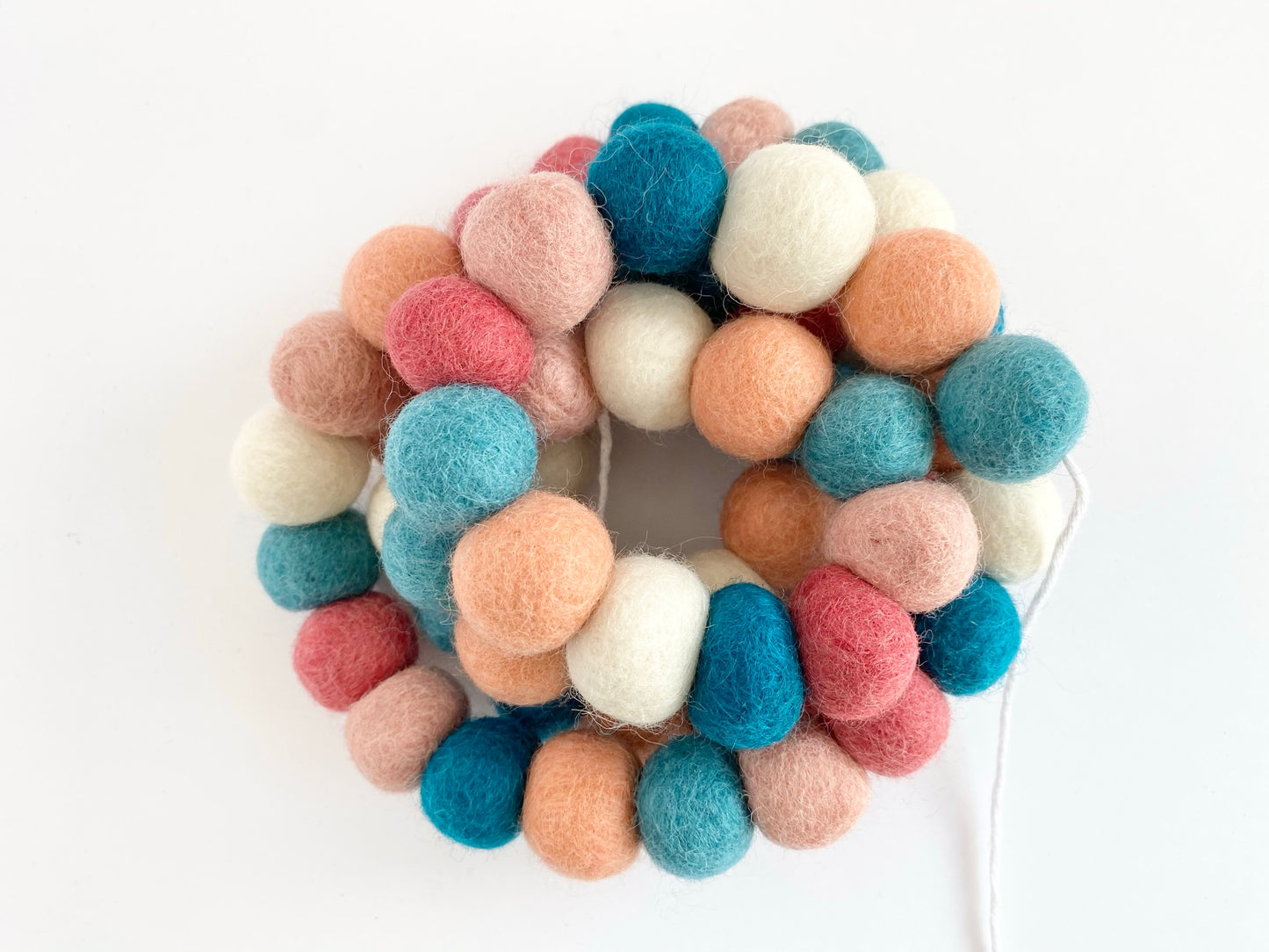 Dark Coral & Blues Felt Ball Garland