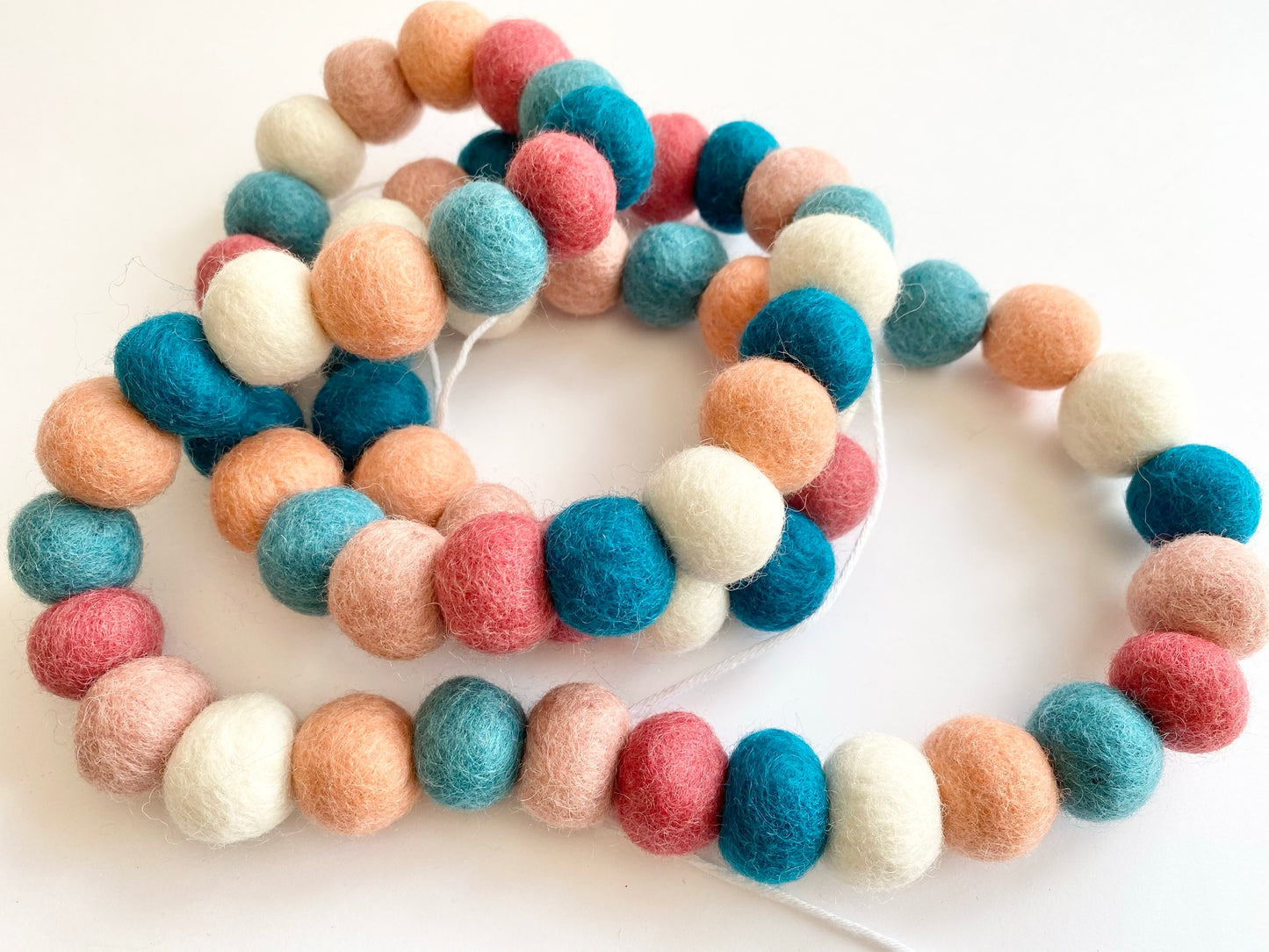 Dark Coral & Blues Felt Ball Garland