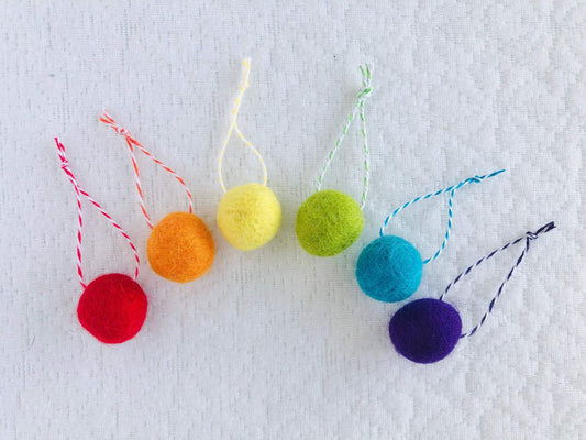 Rainbow Felt Ball Ornaments - Redheadnblue